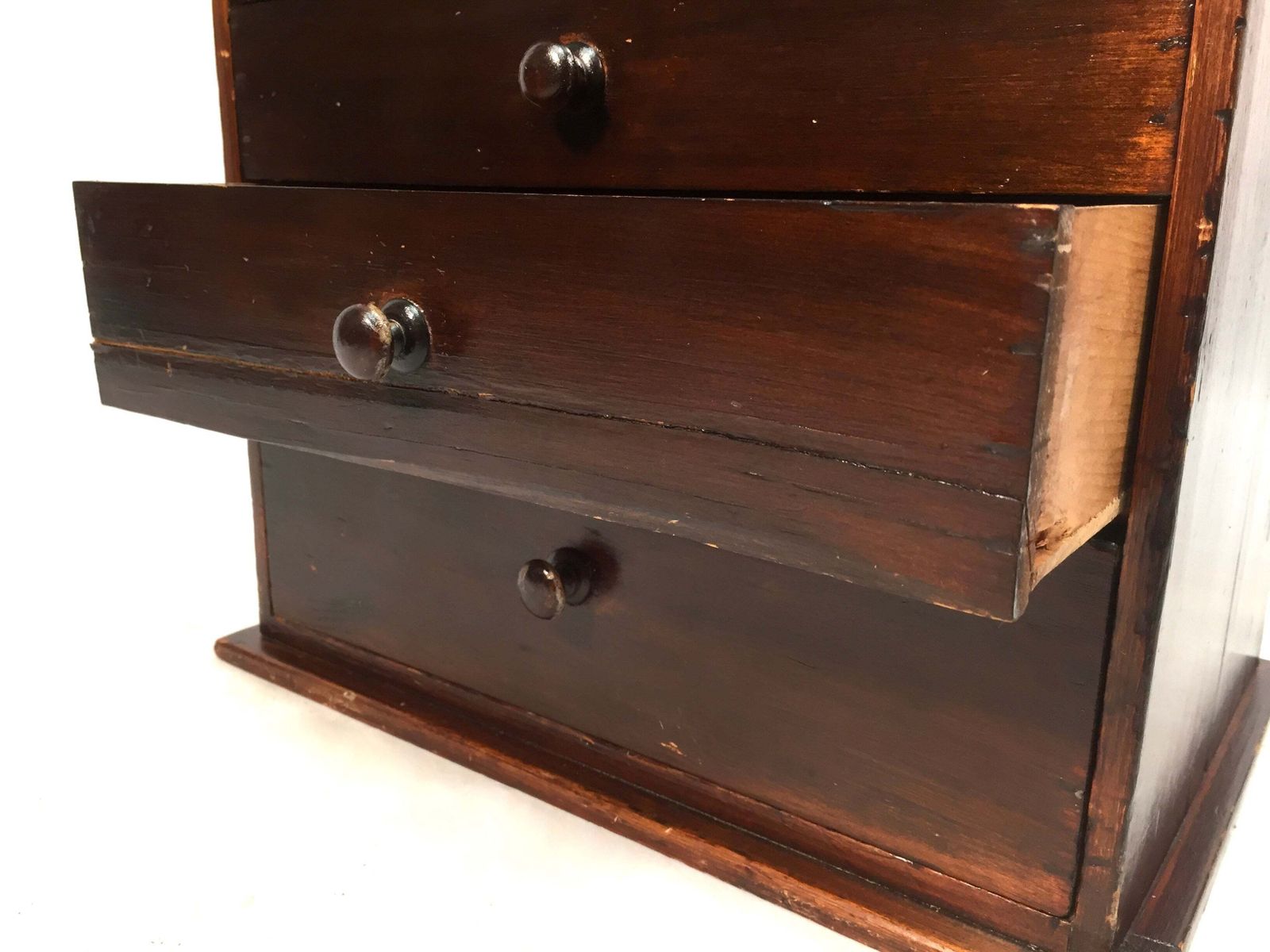 Antique Tabletop Wooden Stained Pine Chest Of Collectors Drawers Storage Box photo vintage