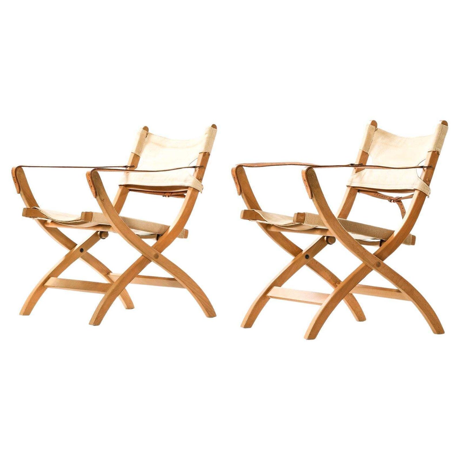 Pair Of Safari Easy Chairs In Beech And Leather By Poul Hundevad, 1950s
