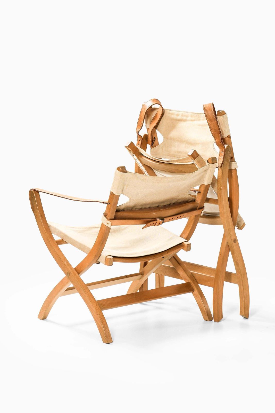 Pair Of Safari Easy Chairs In Beech And Leather By Poul Hundevad, 1950s photo buy