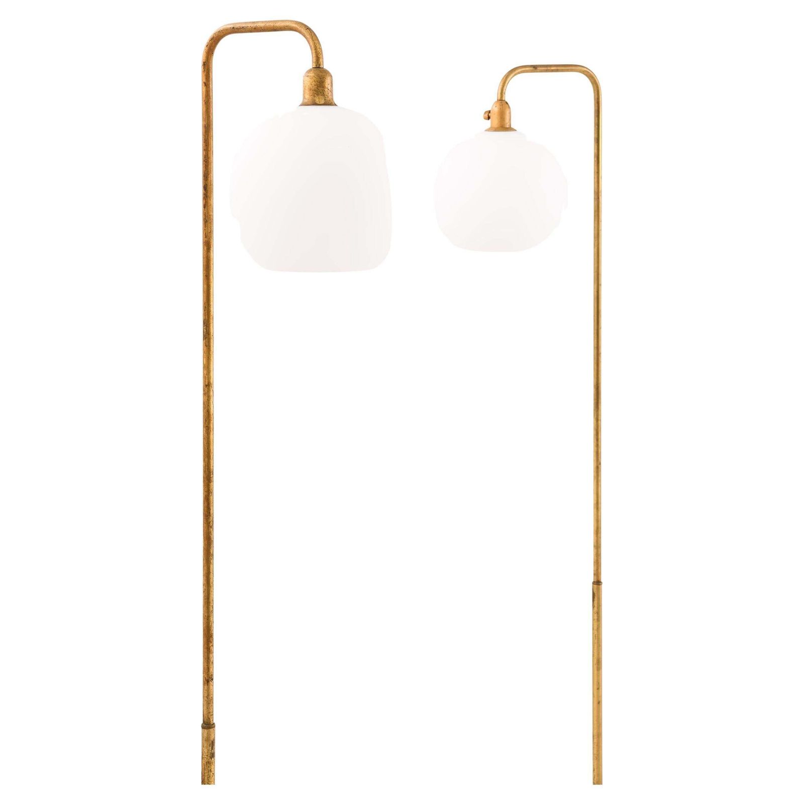 Rare Floor Lamps In Brass And Opaline Glass, 1950s