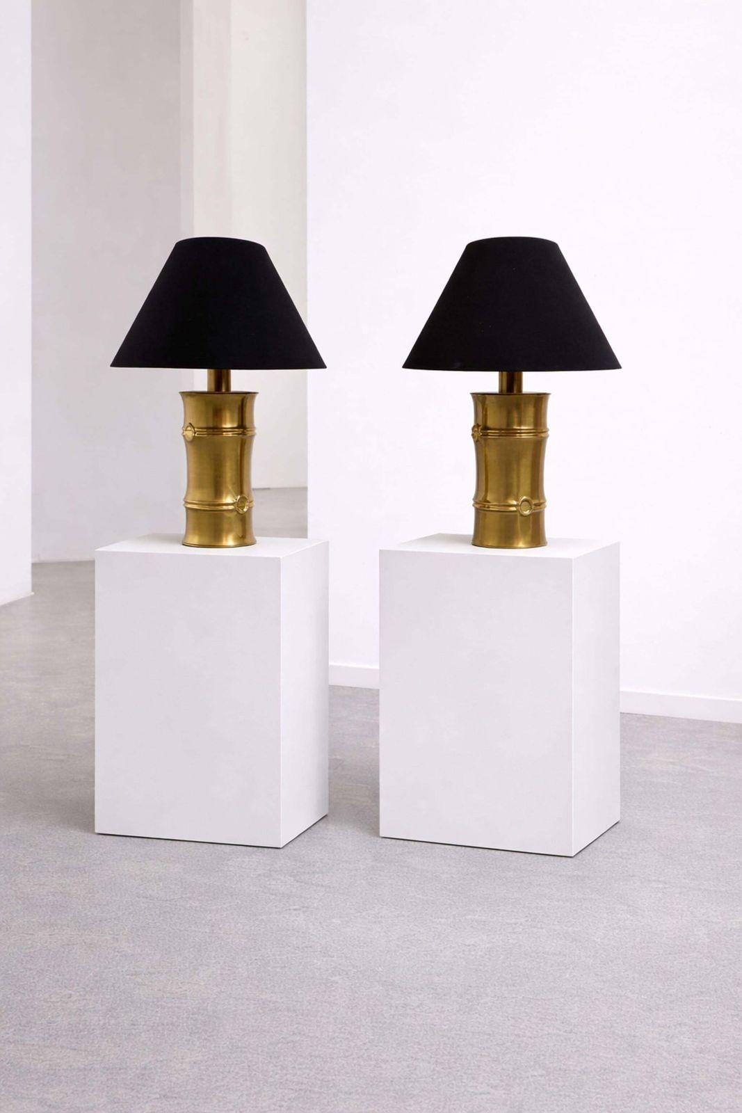 Pair Of Brass Faux Bamboo Table Lamps By Maison Jansen, 1970s photo Lighting