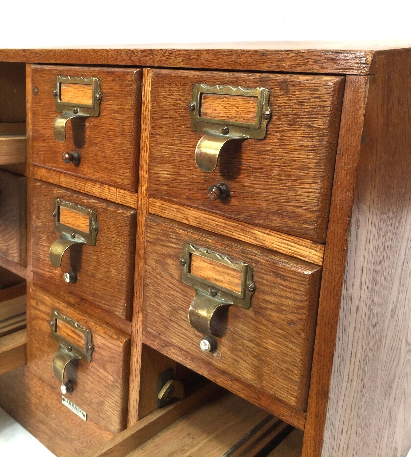 299.0 Antique Wooden Libraco Desktop Oak Stationery Index Filing Card Drawers Cabinet photo