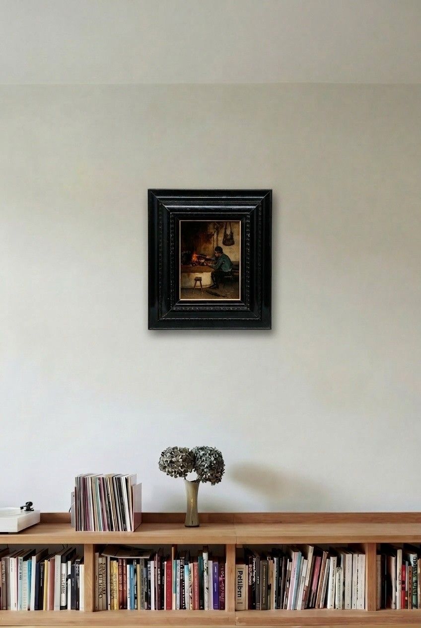 Antal Neogrady (1861 1942) Framed 1882 Oil, Tending The Fire photo for sale