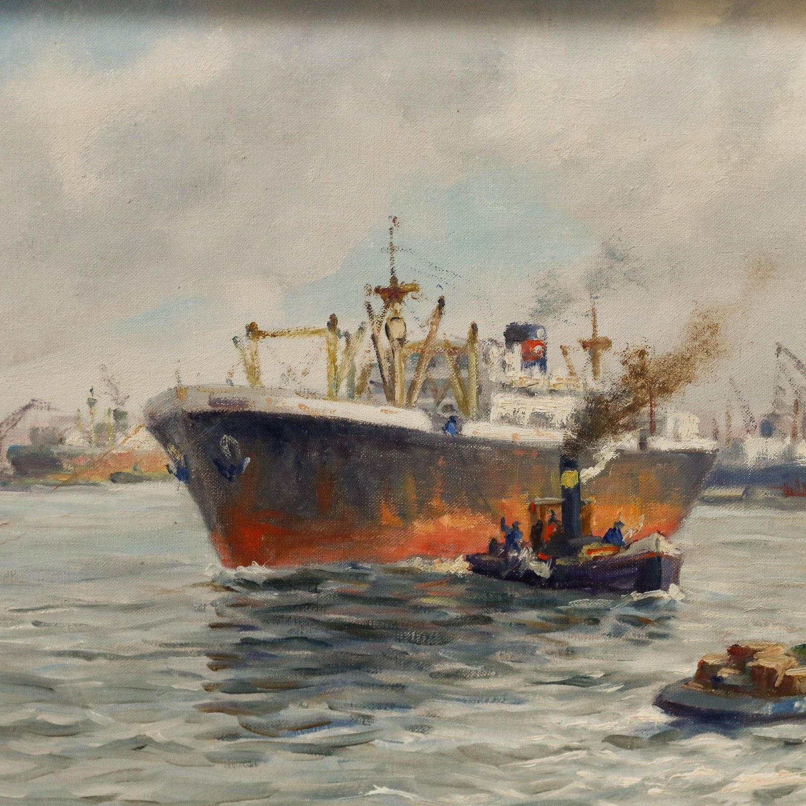 H. Welters Framed Mid 20th Century Oil, Coming In To Dock photo vinterior