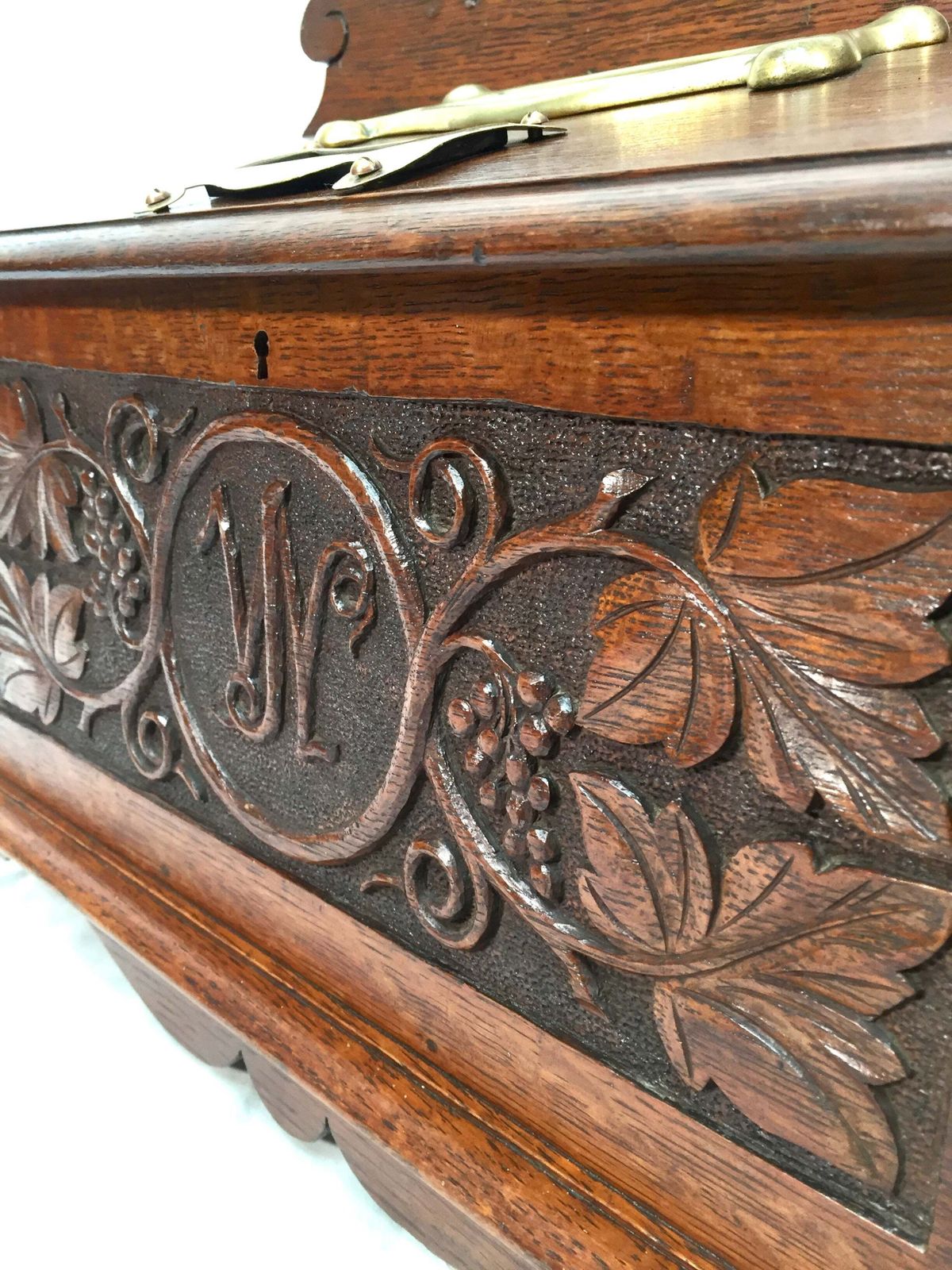 Antique 19th Century Wooden Oak Country House Carved Letter Box / Storage Box photo Home Decor