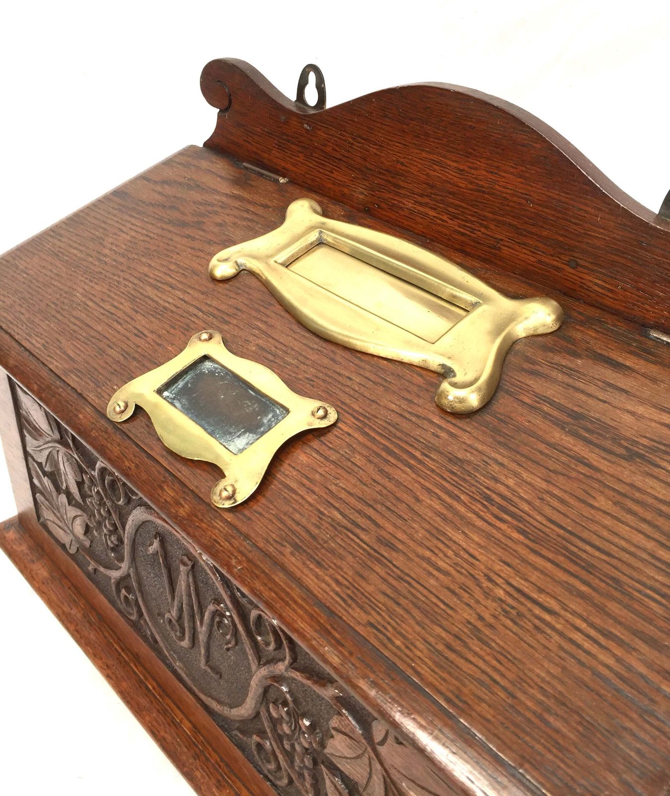 Antique 19th Century Wooden Oak Country House Carved Letter Box / Storage Box photo 459.0