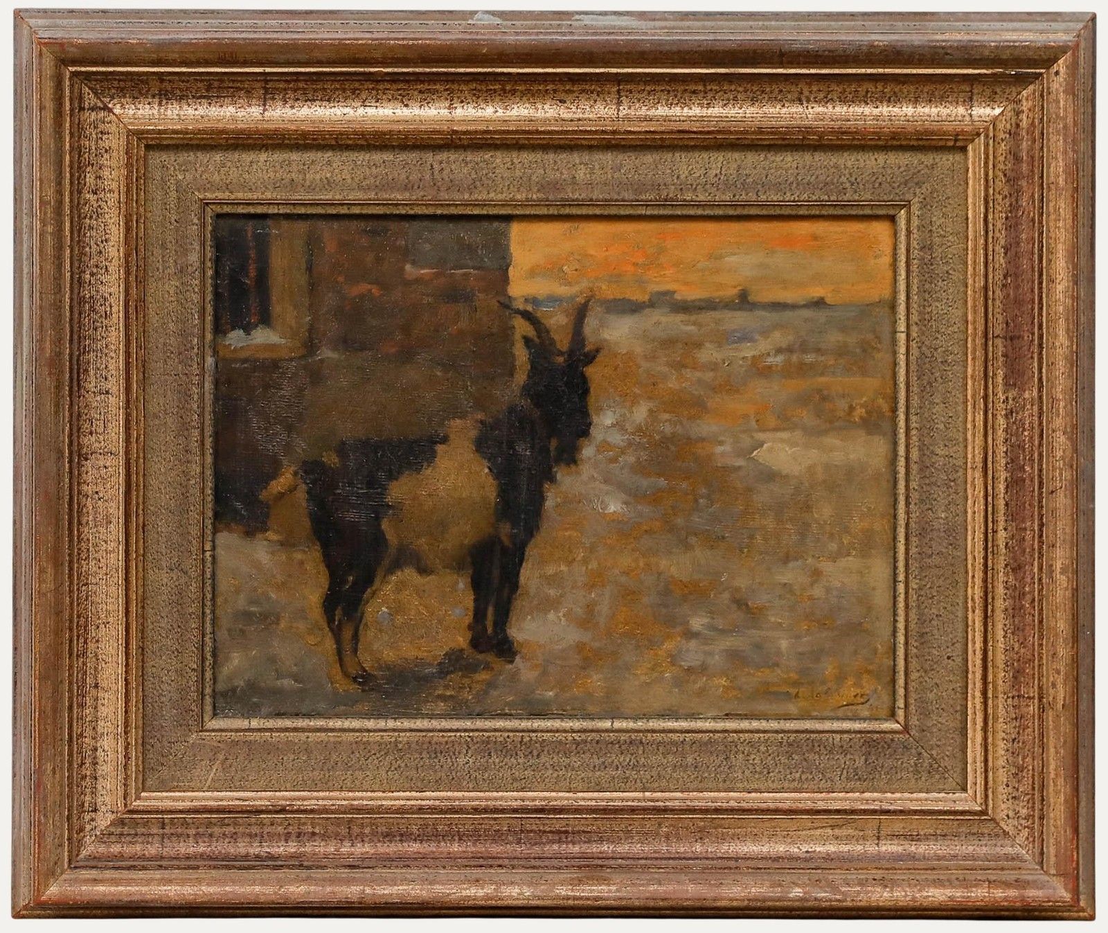 Adriaan La Rivière (1857 1941) Framed Oil, Buck Near A Farmhouse