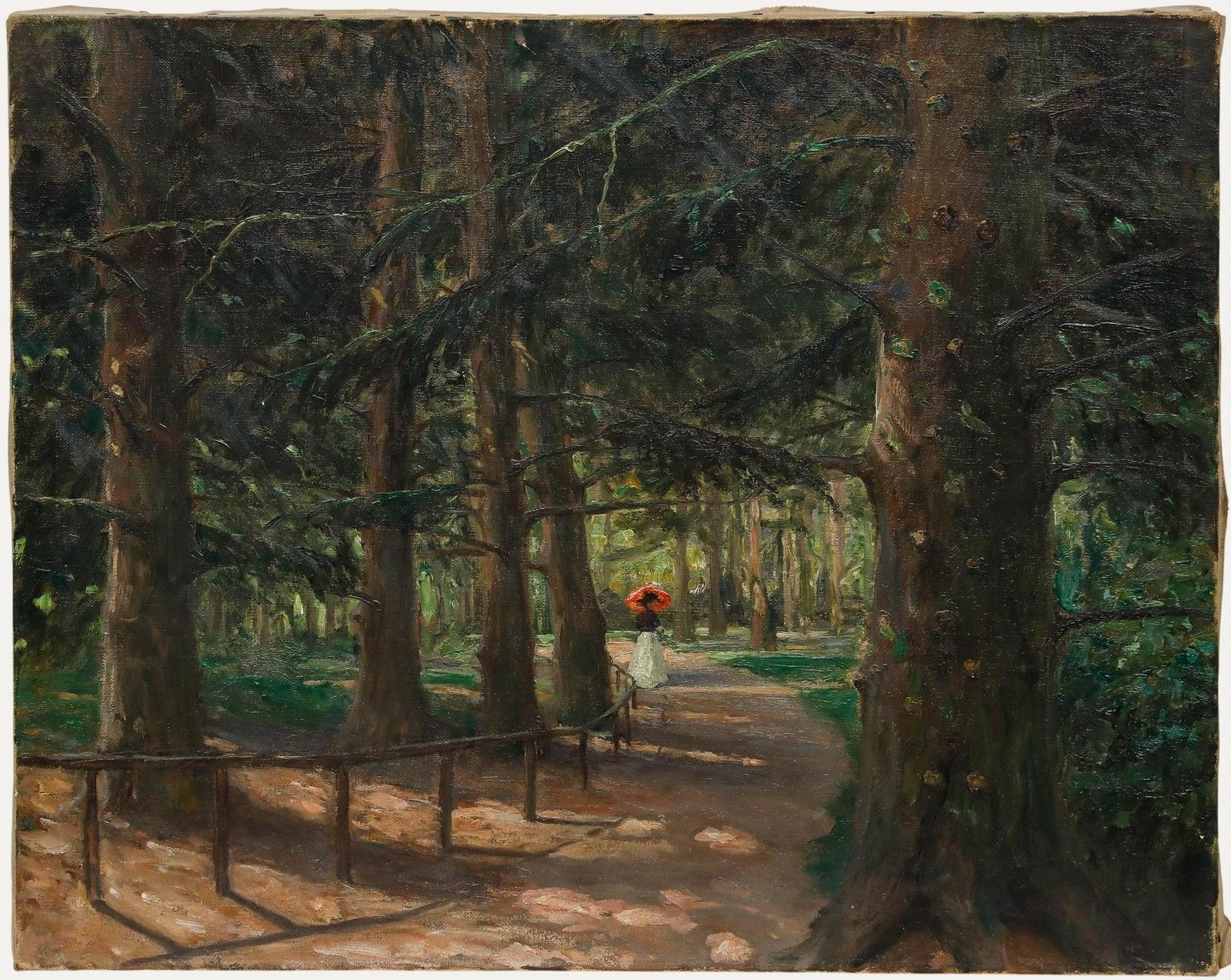 Impressionist Early 20th Century Oil Strolling In The Shade