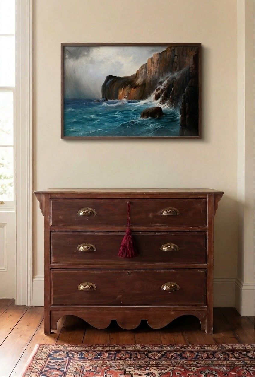 K. A. Bauer Early 20th Century Oil, Stormy Sea photo Art