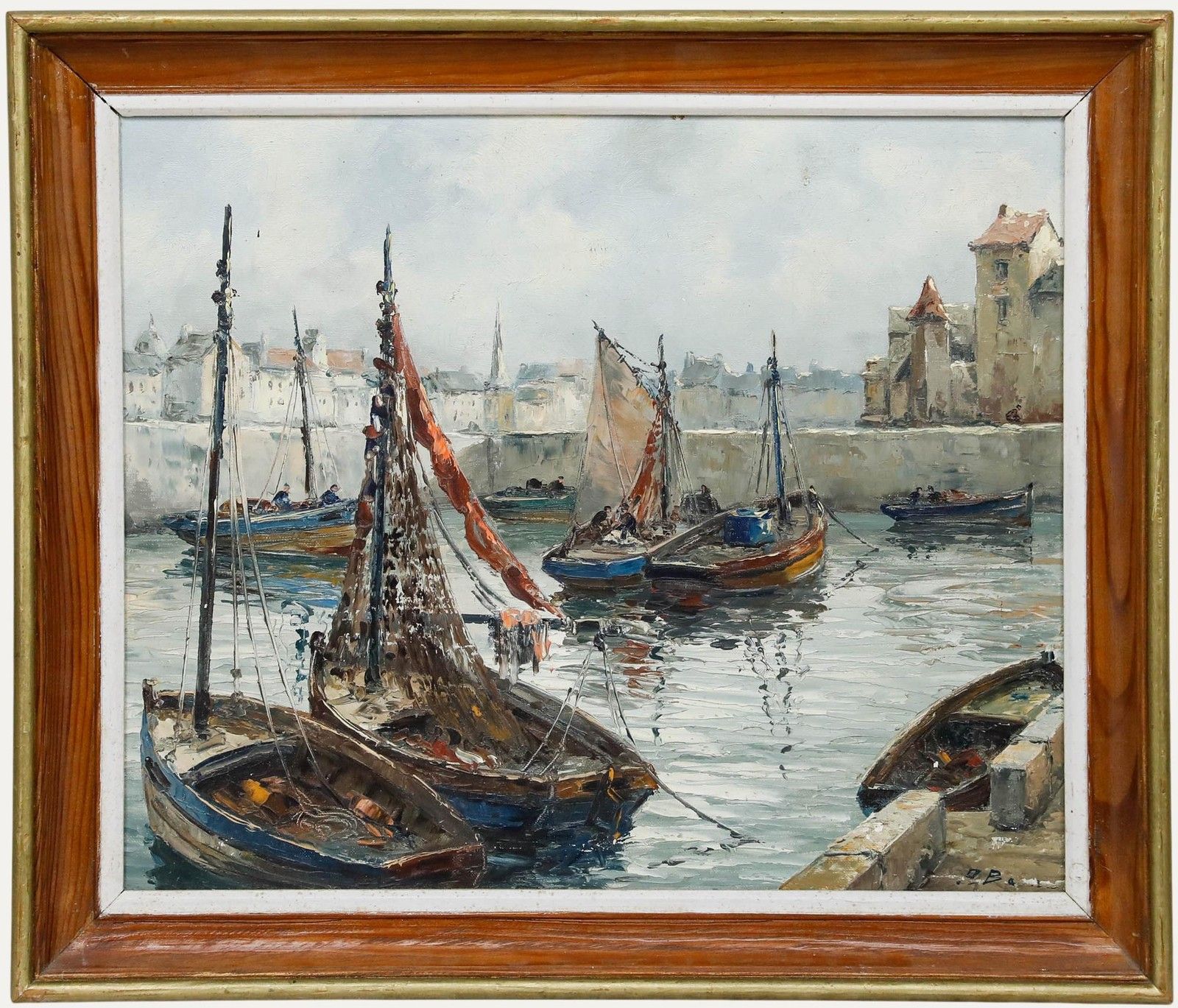 Framed 20th Century Oil Readying The Boats