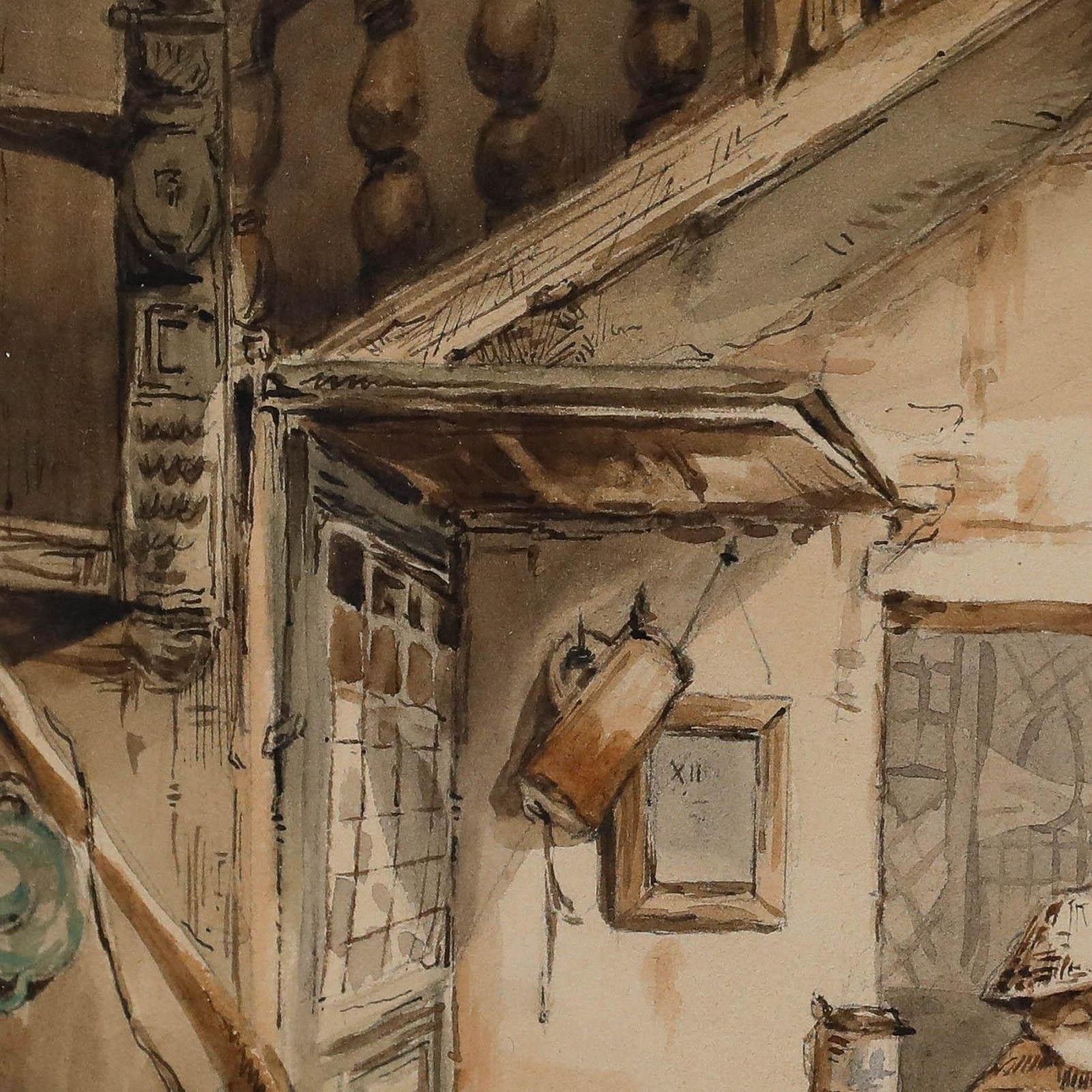 J. Theys Framed 19th Century Watercolour, At The Inn photo Art