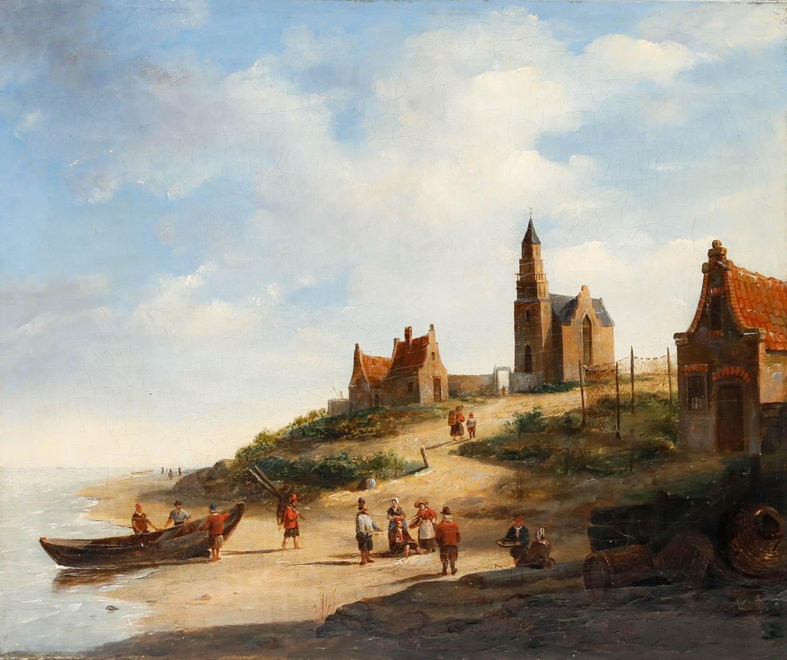 Follower Of Jacobus Van Der Stok 19th Century Oil, A Coastal Village photo furniture