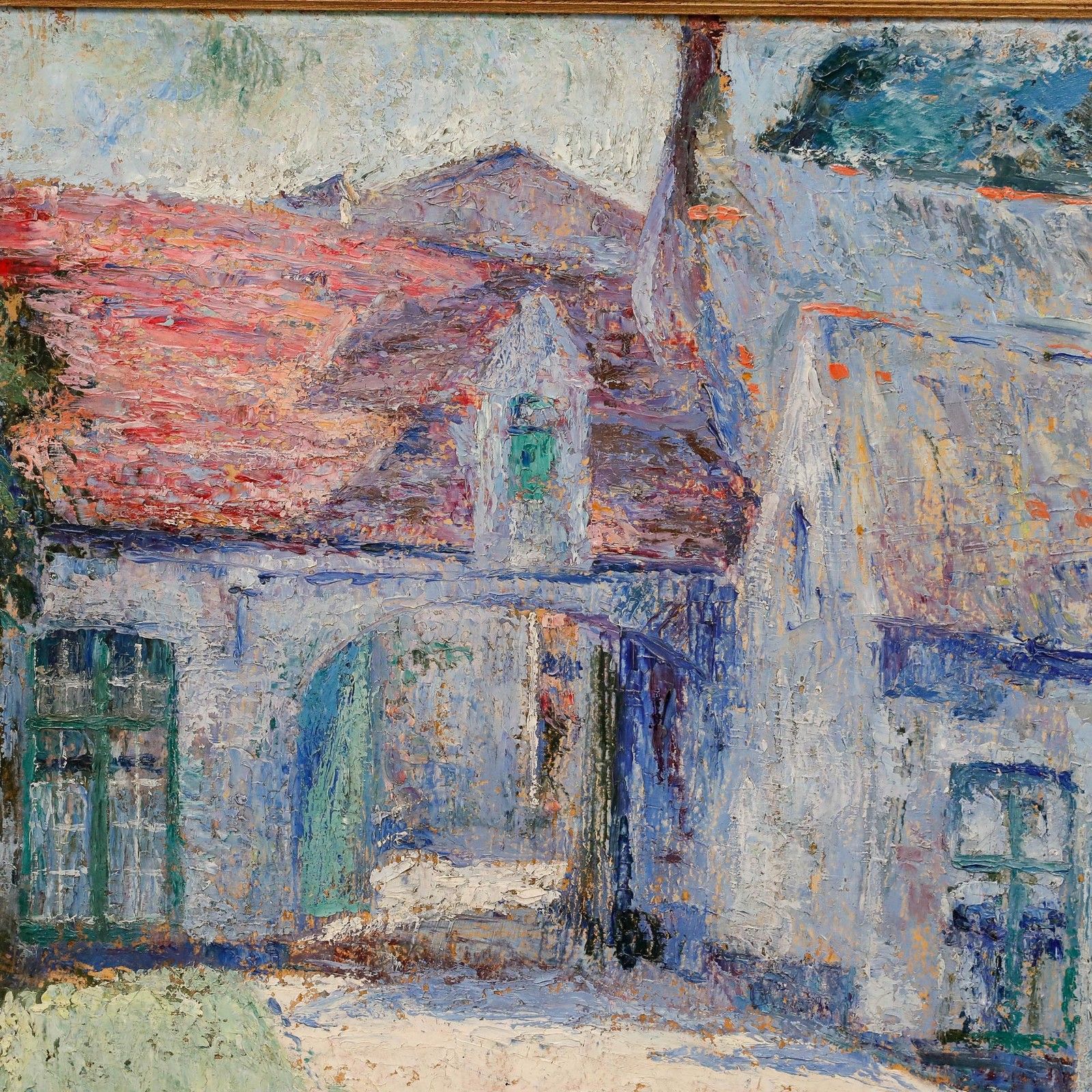 Early 20th Century Oil Beguinage In Blue photo Art