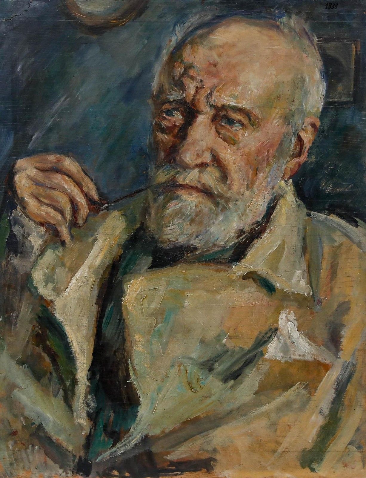 Susi Zimmermann (B.1883) 1938 Oil, Portrait Of A Gentleman Smoking A Pipe photo furniture