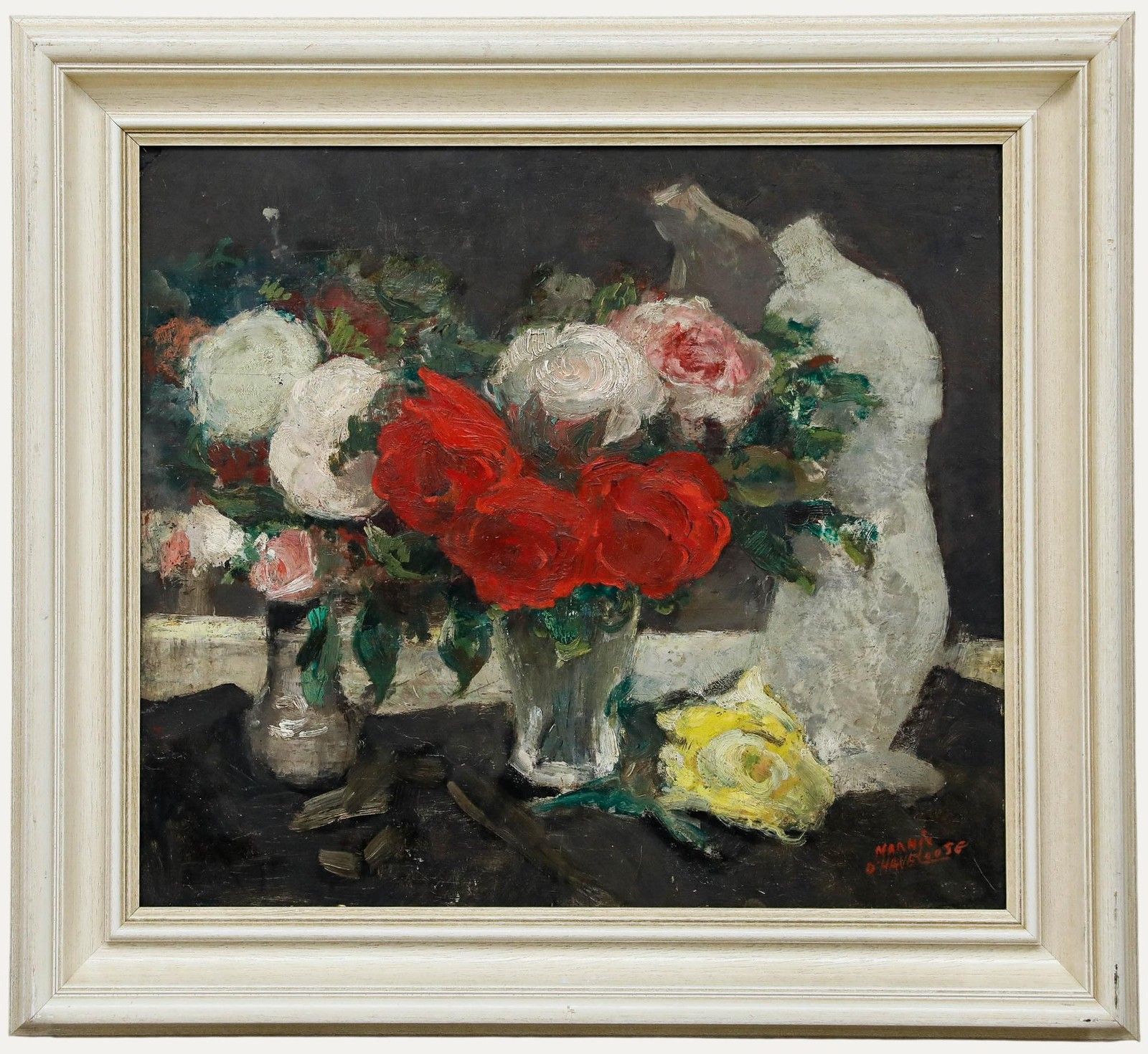 Marnix D'haveloose (1885 1973) Framed Oil, Still Life With Roses