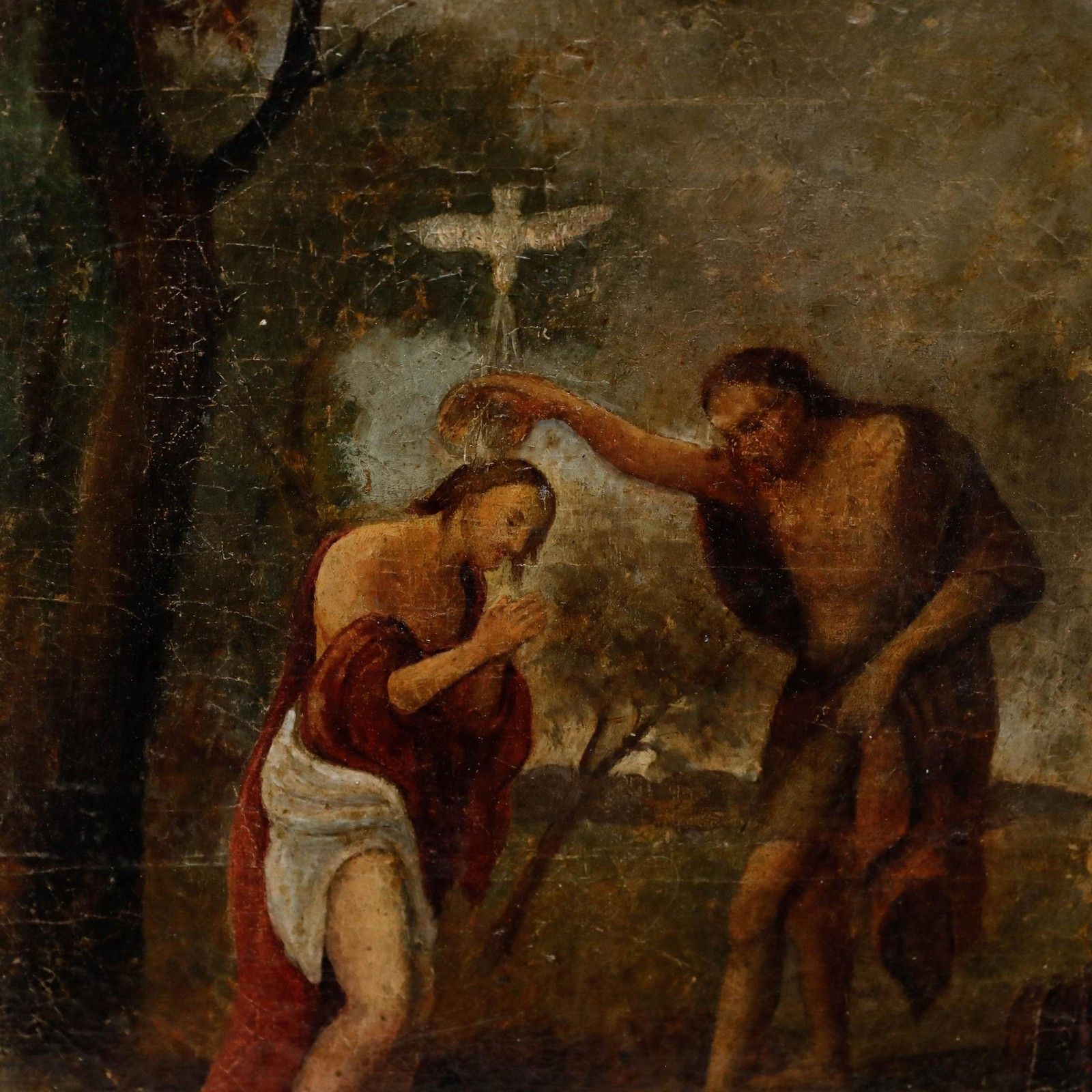 Framed 18th Century Oil Baptism Of Christ photo 550.0