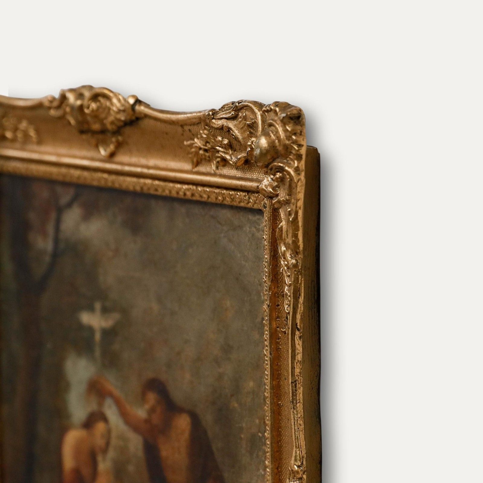 Framed 18th Century Oil Baptism Of Christ photo vinterior