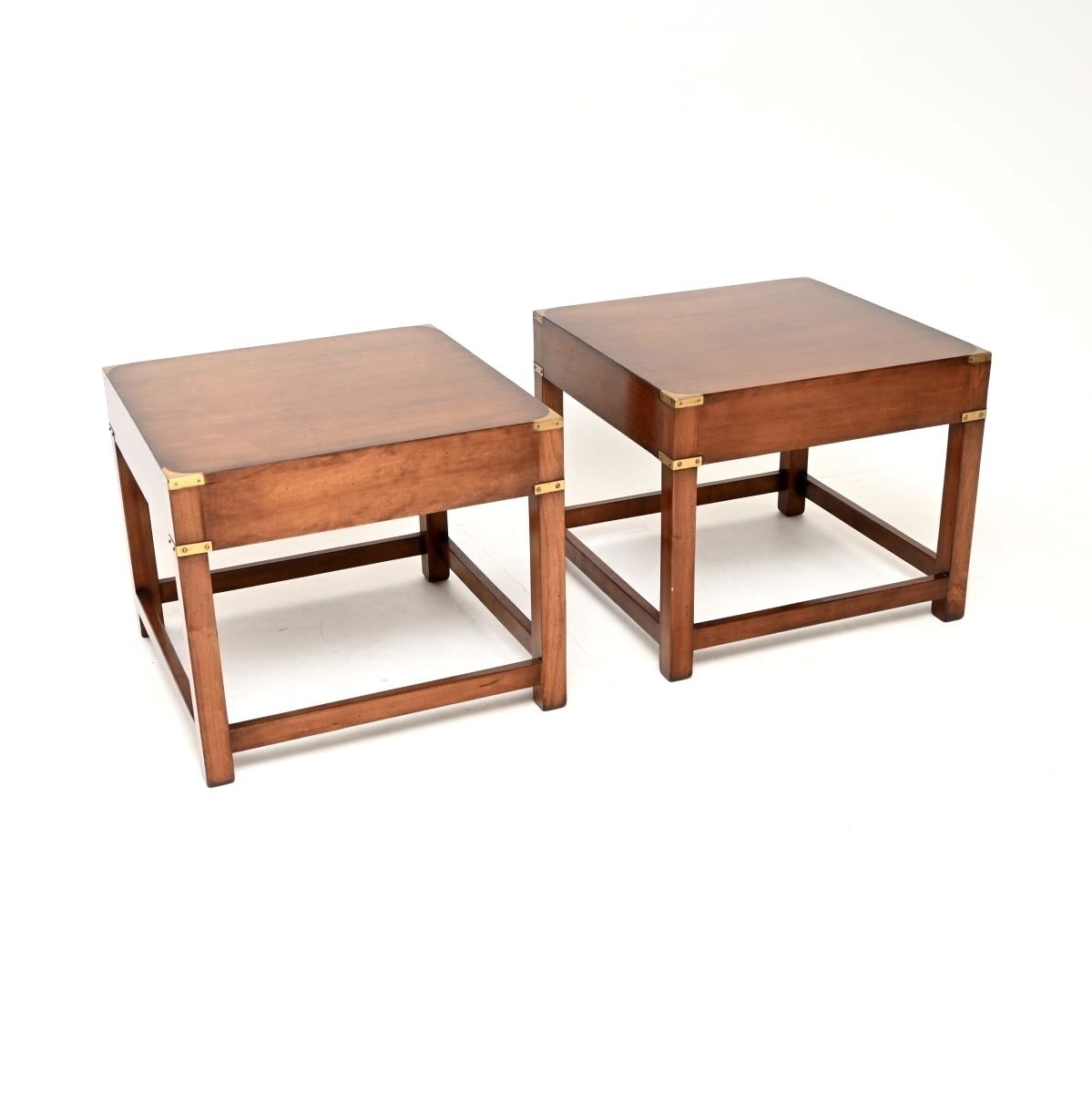 photo furniture Pair Of Antique Mahogany And Brass Military Campaign Style Side Tables