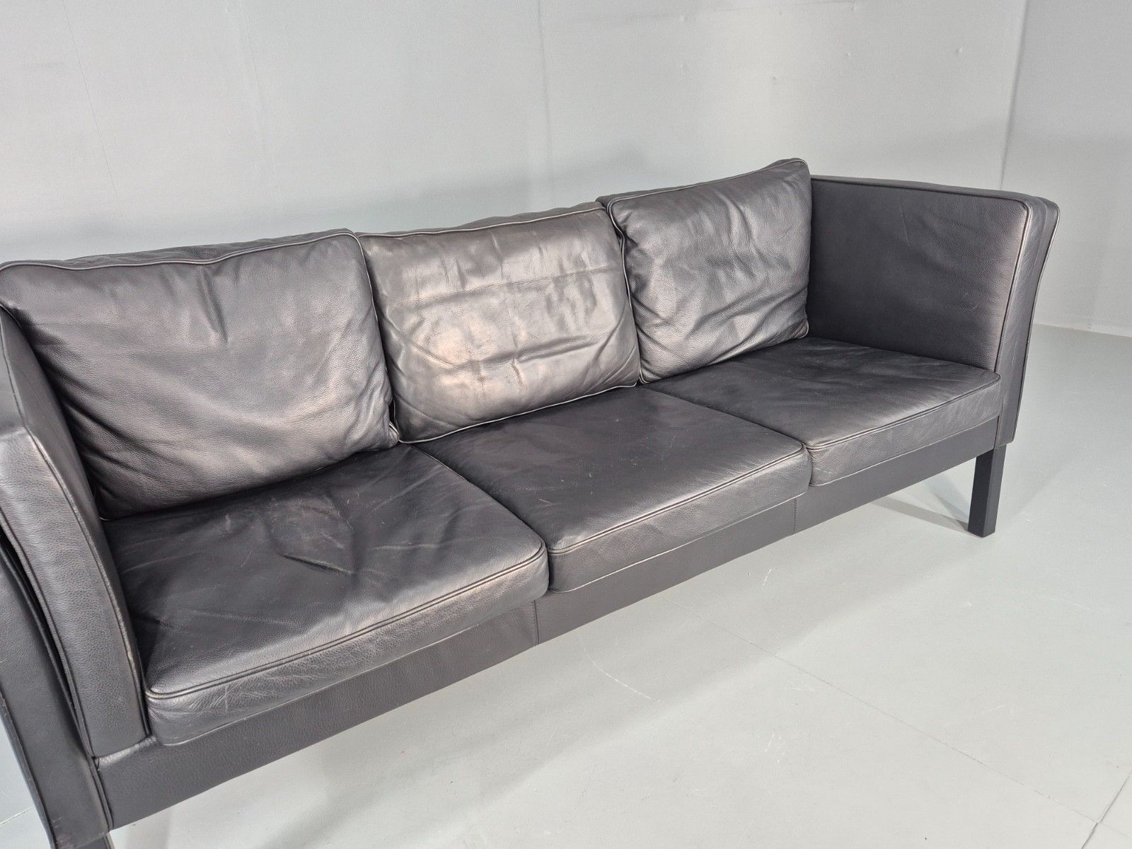 Vintage 3 Seater Sofa Danish Design Black Leather Mid Century Retro Eb08627 M3ss photo Furniture