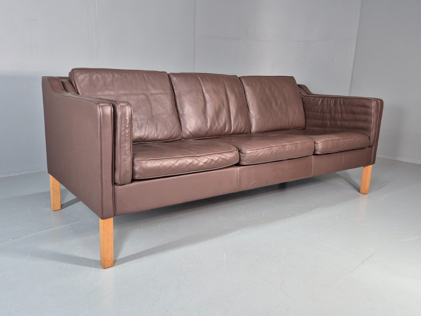 Vintage 3 Seater Sofa Mid Century Retro Brown Leather Mogensen  Eb11637 M3ss photo furniture