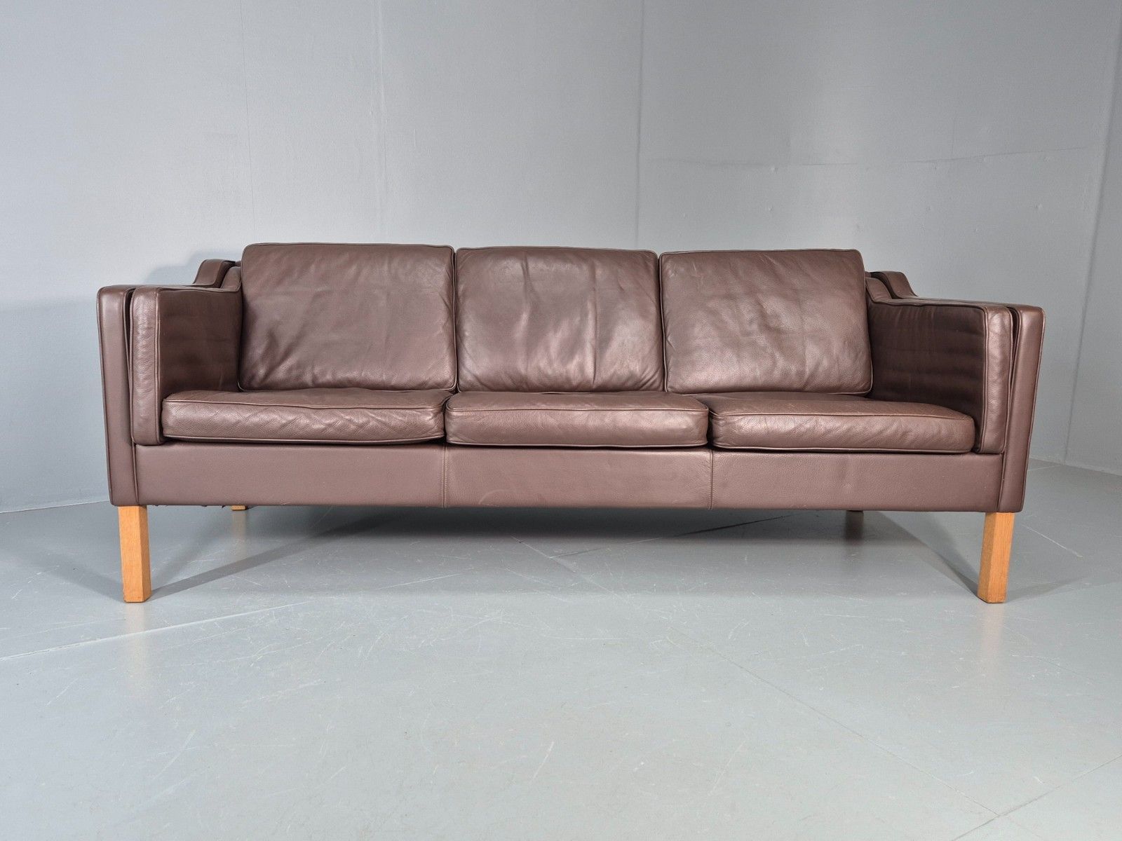 Vintage 3 Seater Sofa Mid Century Retro Brown Leather Mogensen  Eb11637 M3ss photo vinterior