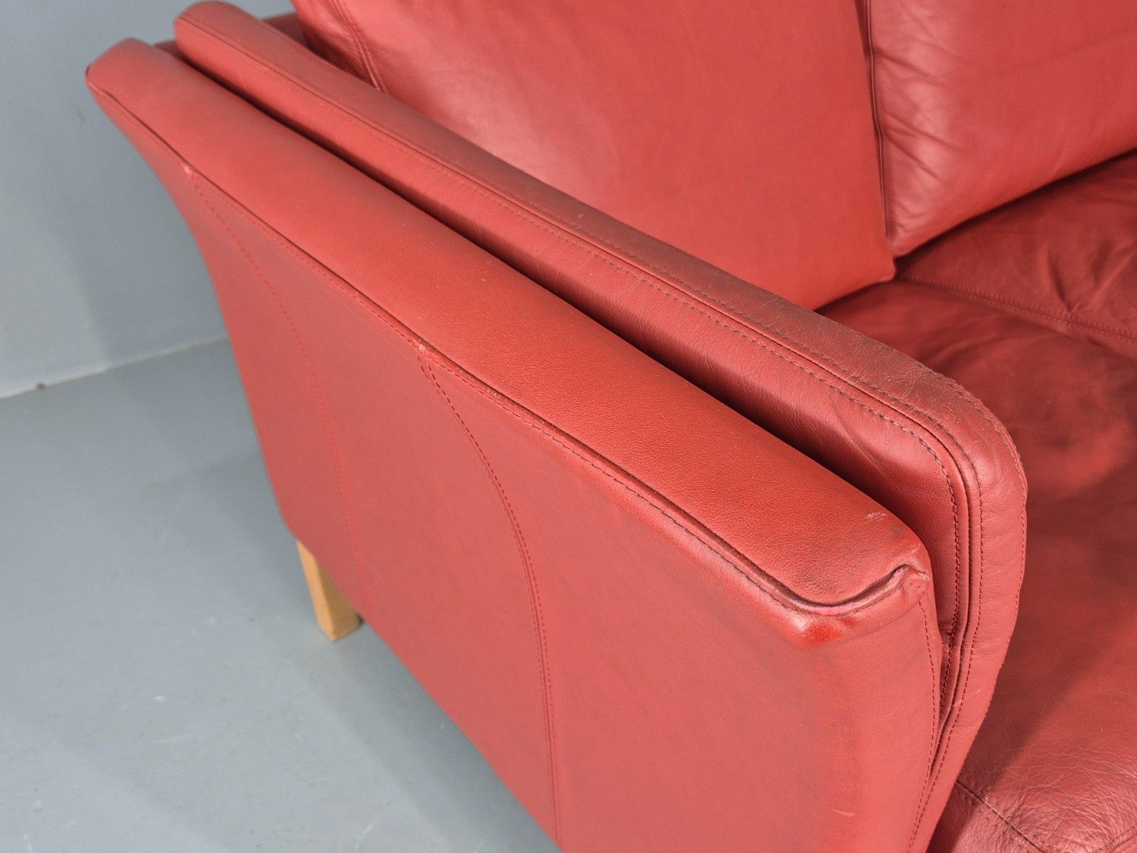 600.0 Vintage Danish 2 Seater Danish Skalma Red Leather 1980s Retro Mcm Eb10512 M2ss photo