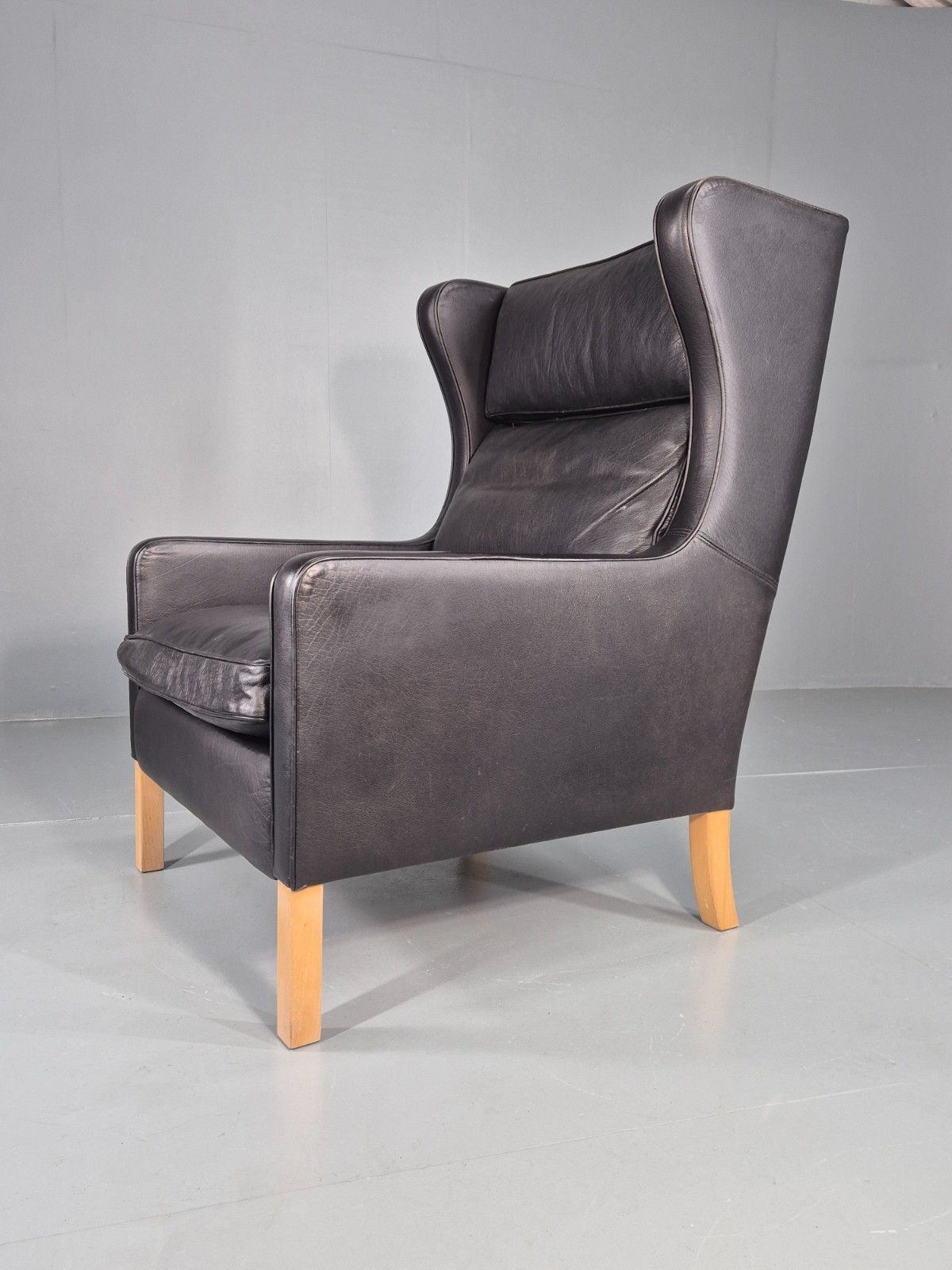 Vintage Stouby Wingback Lounge Chair Black Leather 1980s Retro Eb11409 Mnor photo furniture