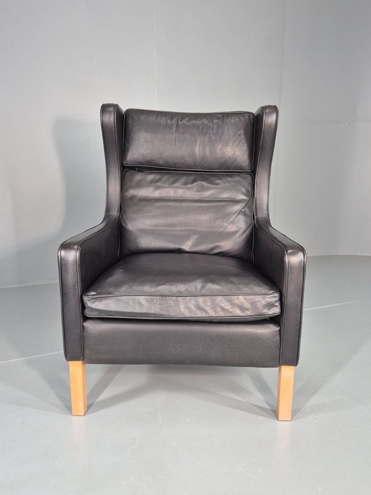 Vintage Stouby Wingback Lounge Chair Black Leather 1980s Retro Eb11409 Mnor photo Furniture