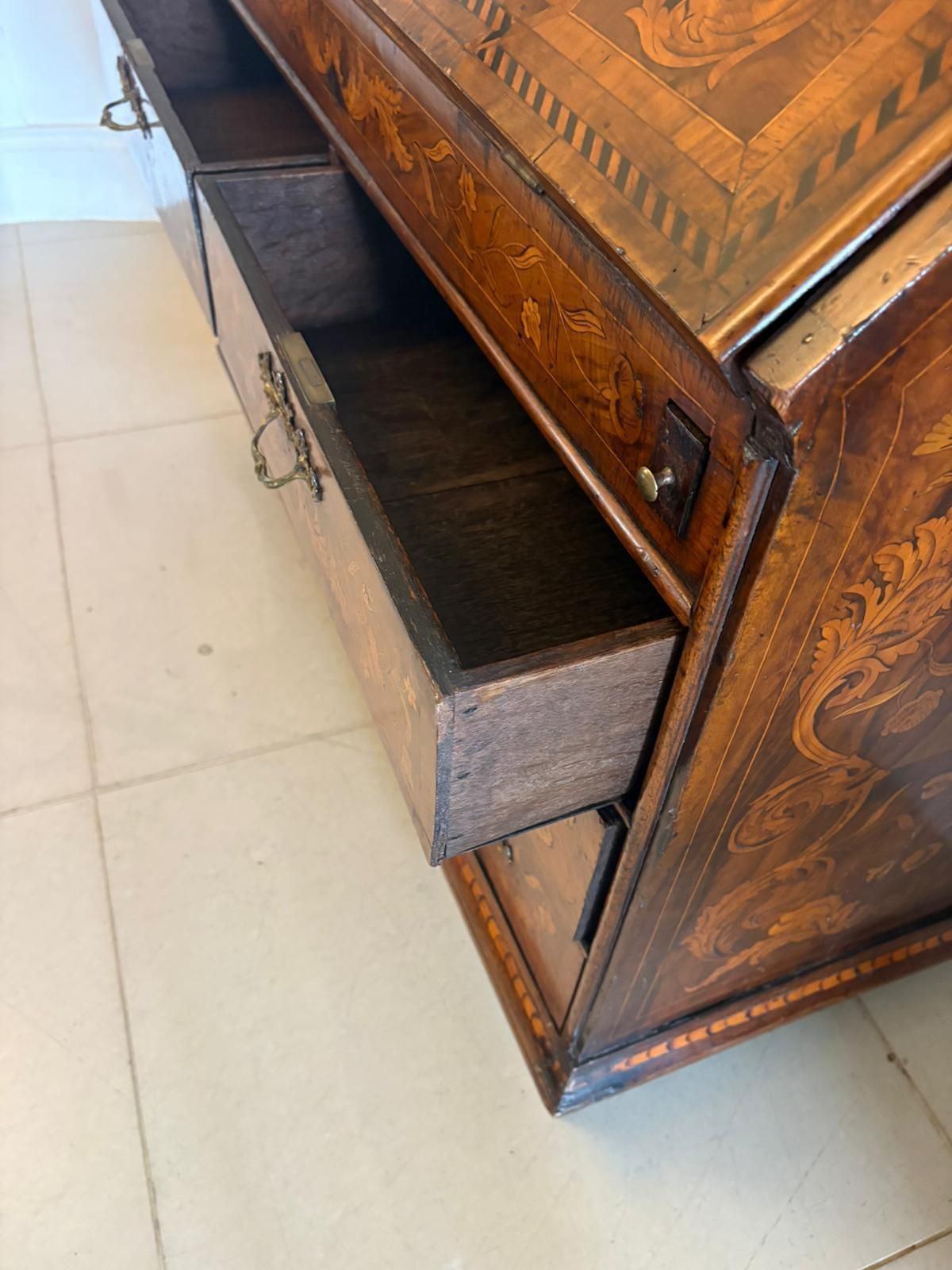 Antique Dutch Marquetry Walnut Bookcase photo vintage