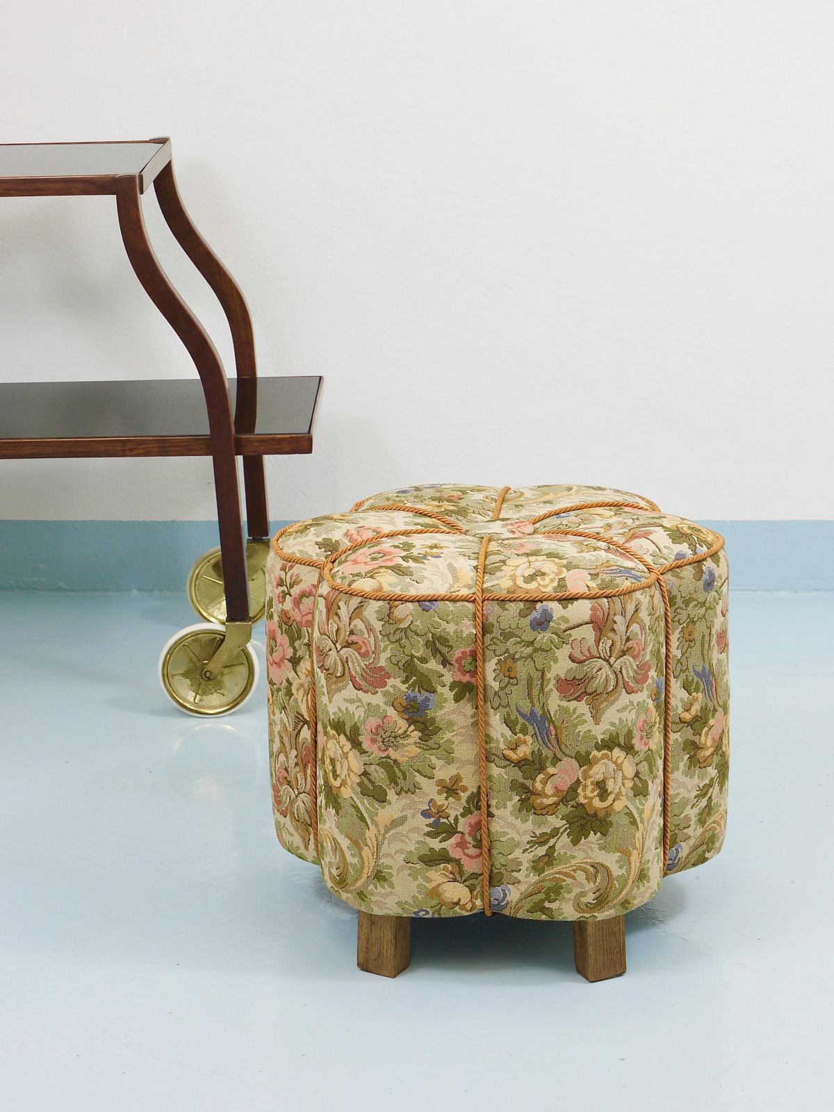 Art Deco Floral Tapestry Stool, Tabouret, Pouf, Ottoman, Vienna, Austria, 1930s photo furniture