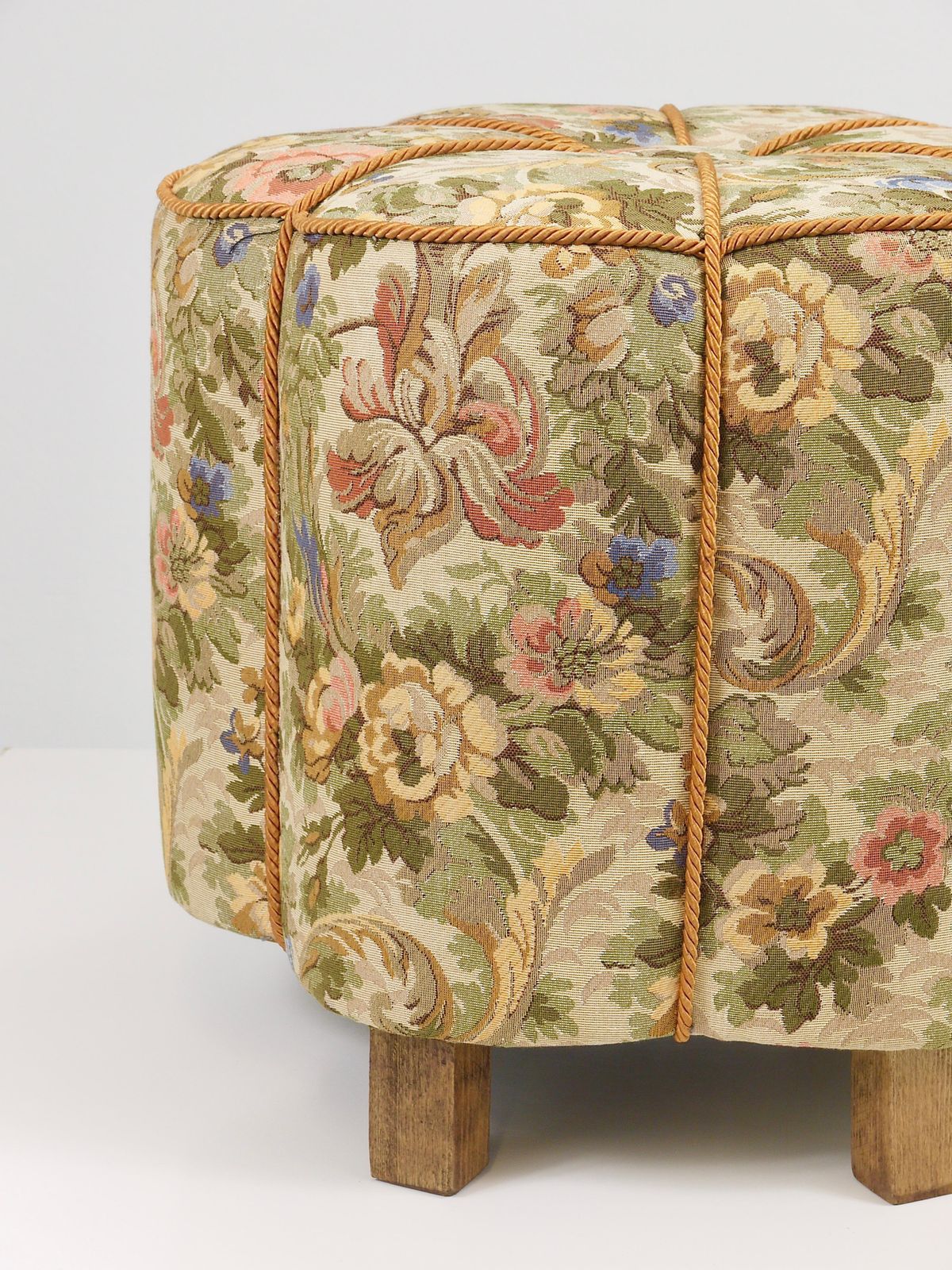 Art Deco Floral Tapestry Stool, Tabouret, Pouf, Ottoman, Vienna, Austria, 1930s photo for sale