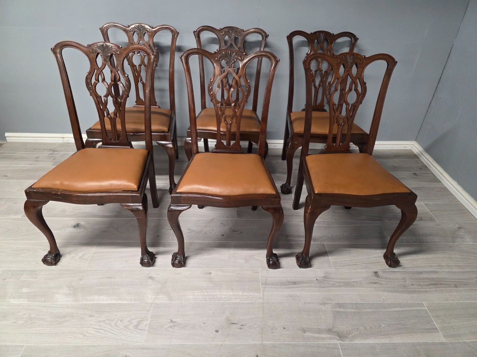 Antique Set Of 6 Mahogany Chippendale Style Dining Chairs photo for sale