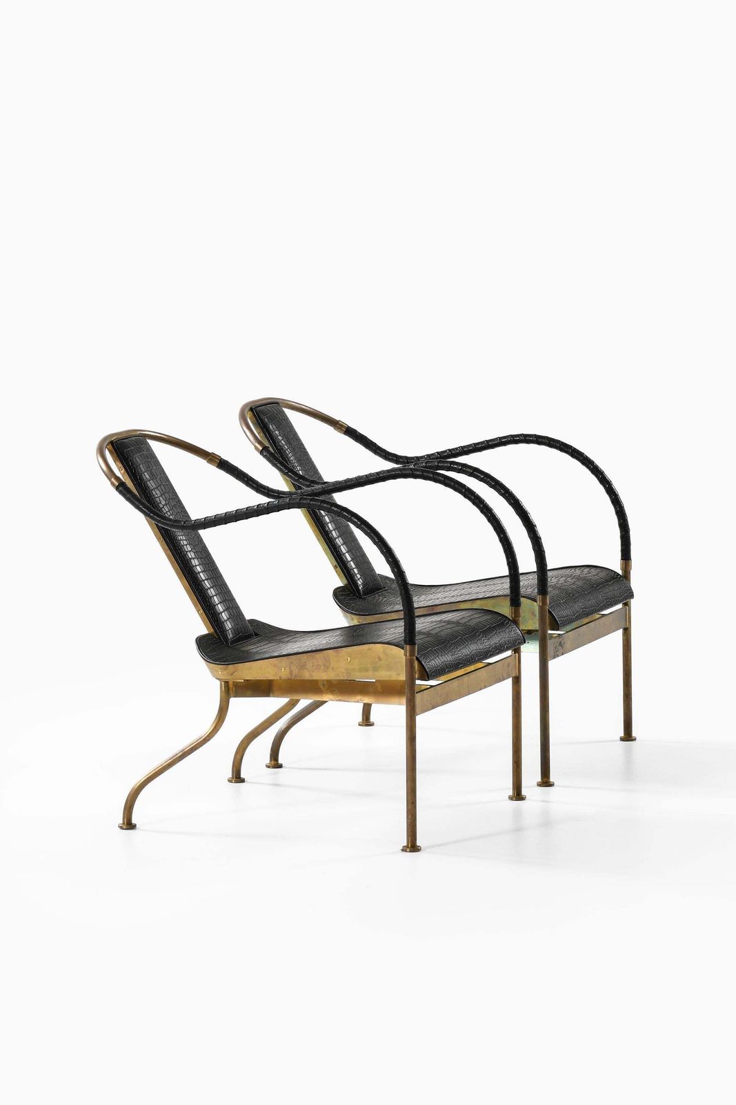 Set Of 2 "El Rey" Easy Chairs In Brass And Leather By Mats Theselius, 1999 photo furniture