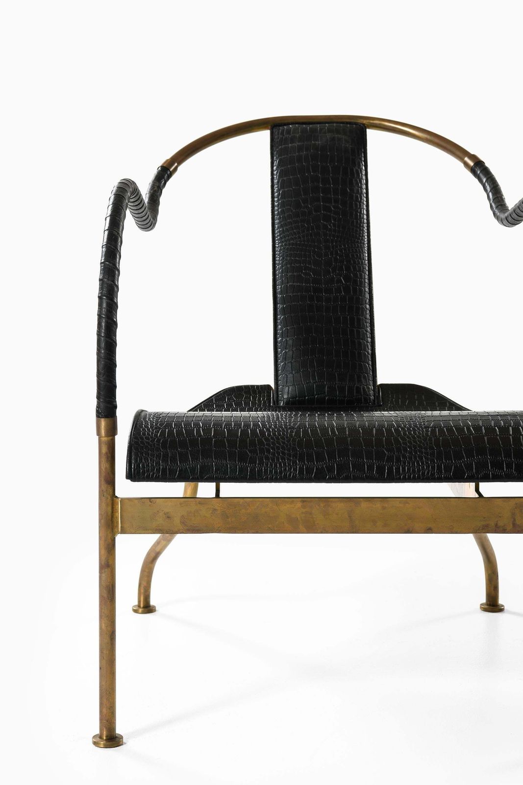 Set Of 2 "El Rey" Easy Chairs In Brass And Leather By Mats Theselius, 1999 photo for sale