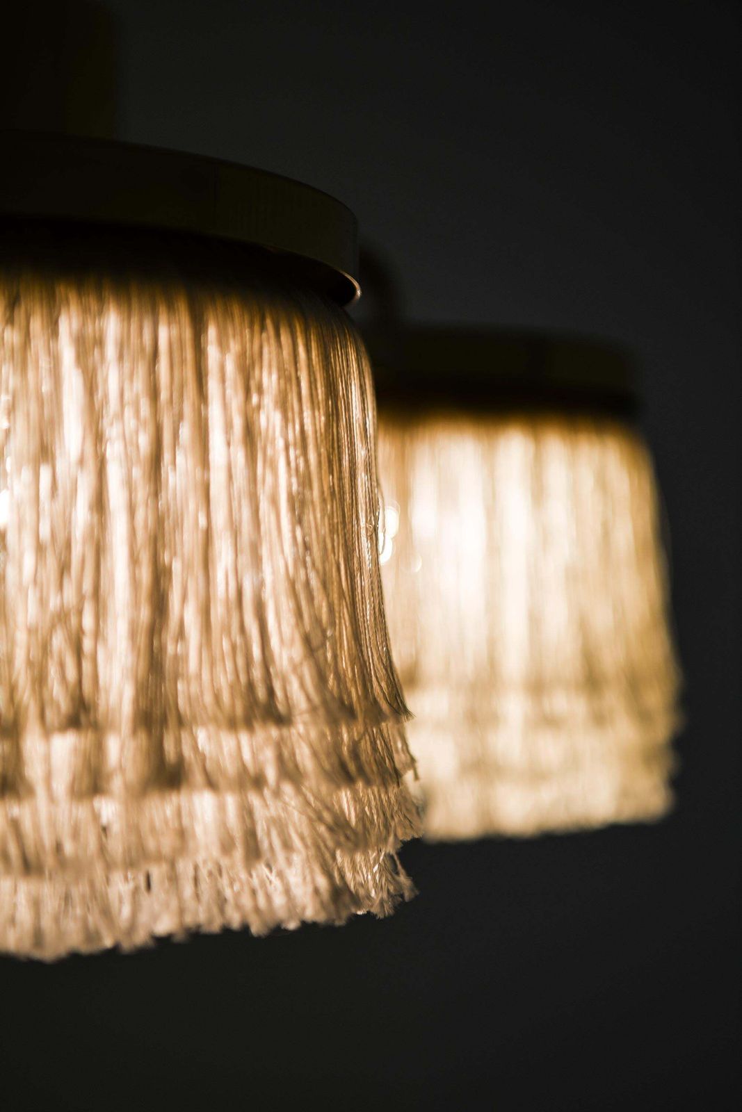Set Of 2 Ceiling Lamps In Brass And Silk By Hans Agne Jakobsson, 1960s photo Lighting