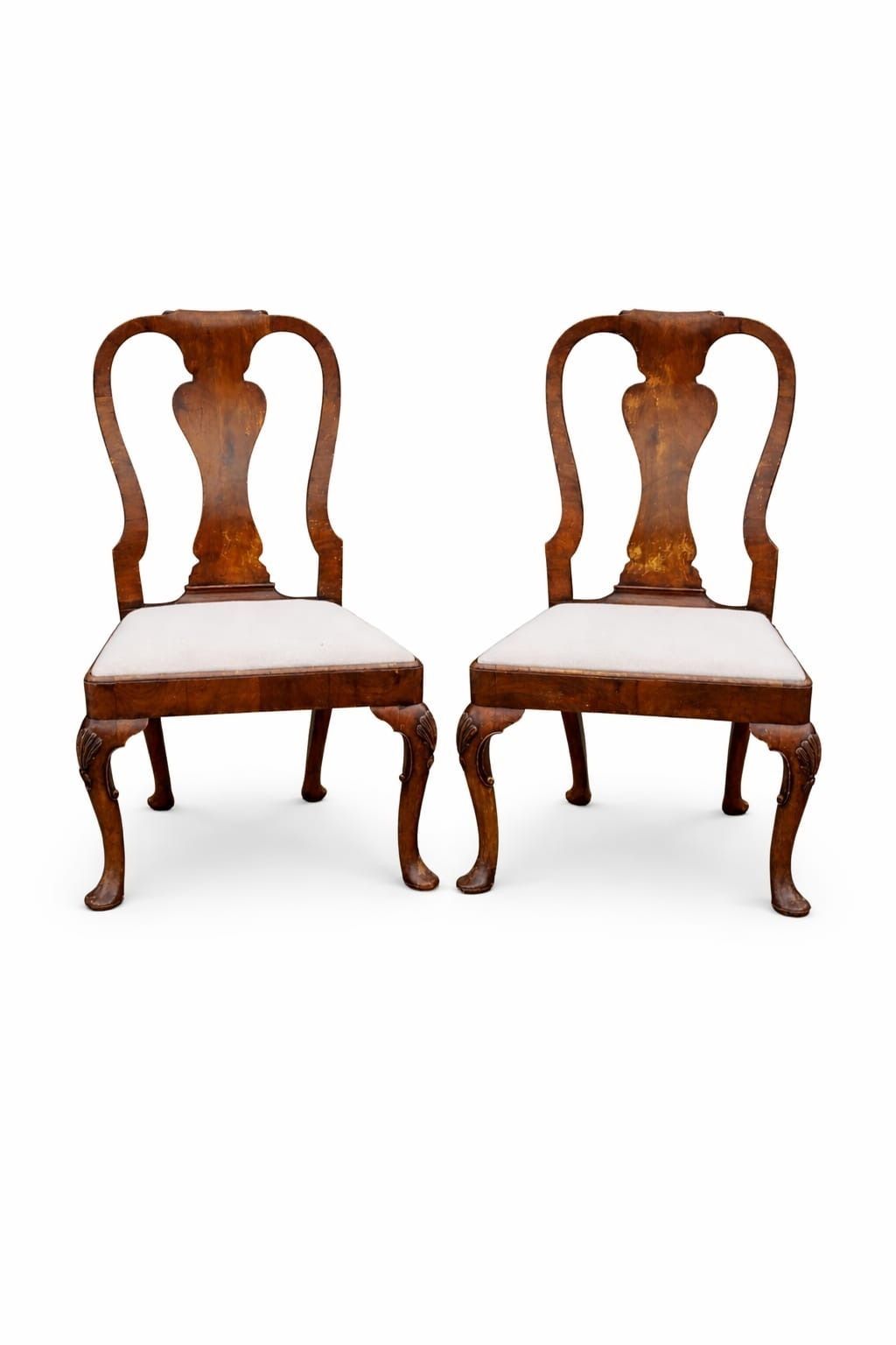 A Set Of 4 Antique Queen Ann Style Walnut Side Chairs photo vinterior