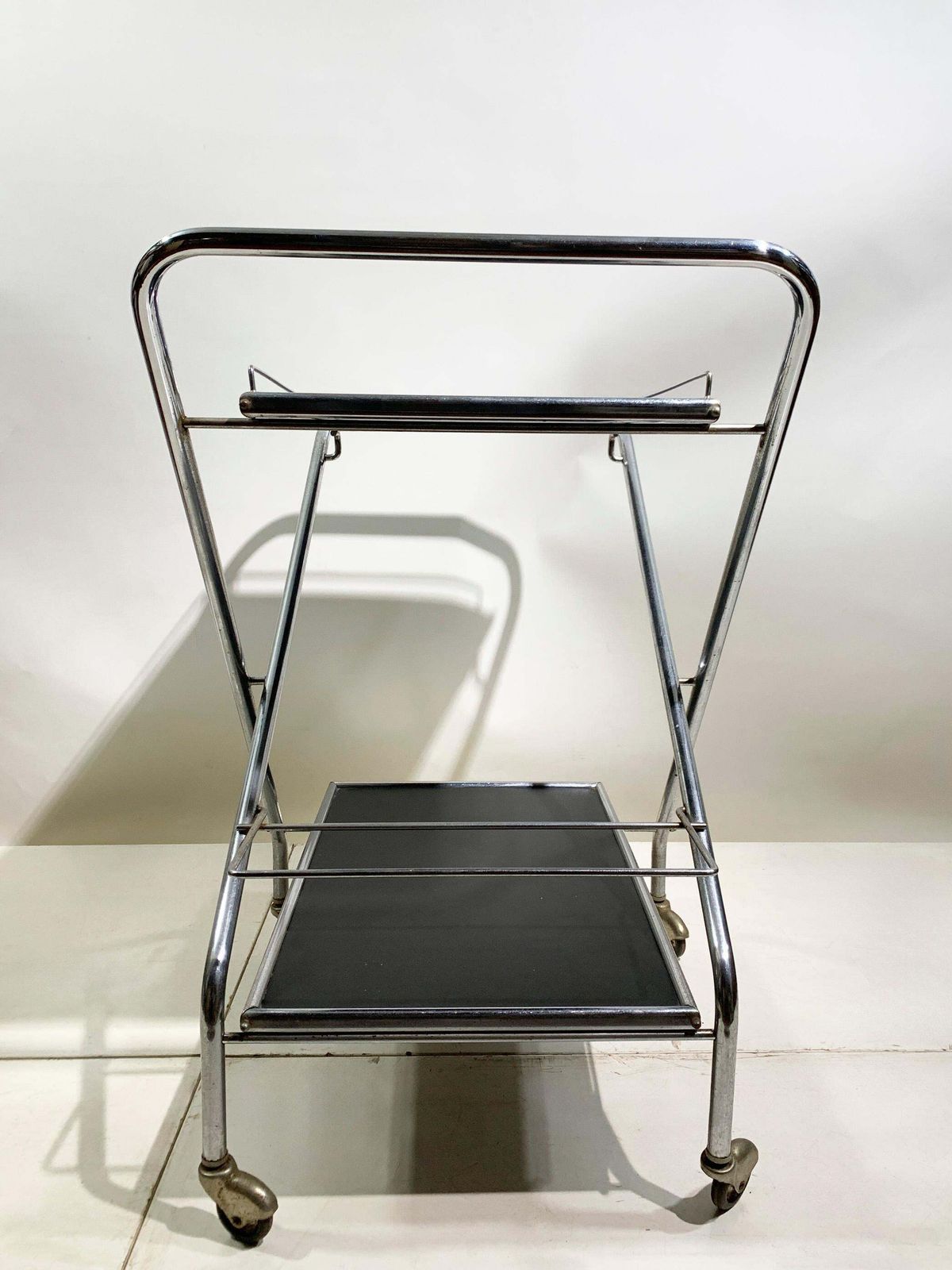 Mid 20th Century Folding Bar Cart In Chrome And Black By Richard, Circa 1960's photo 1217.0