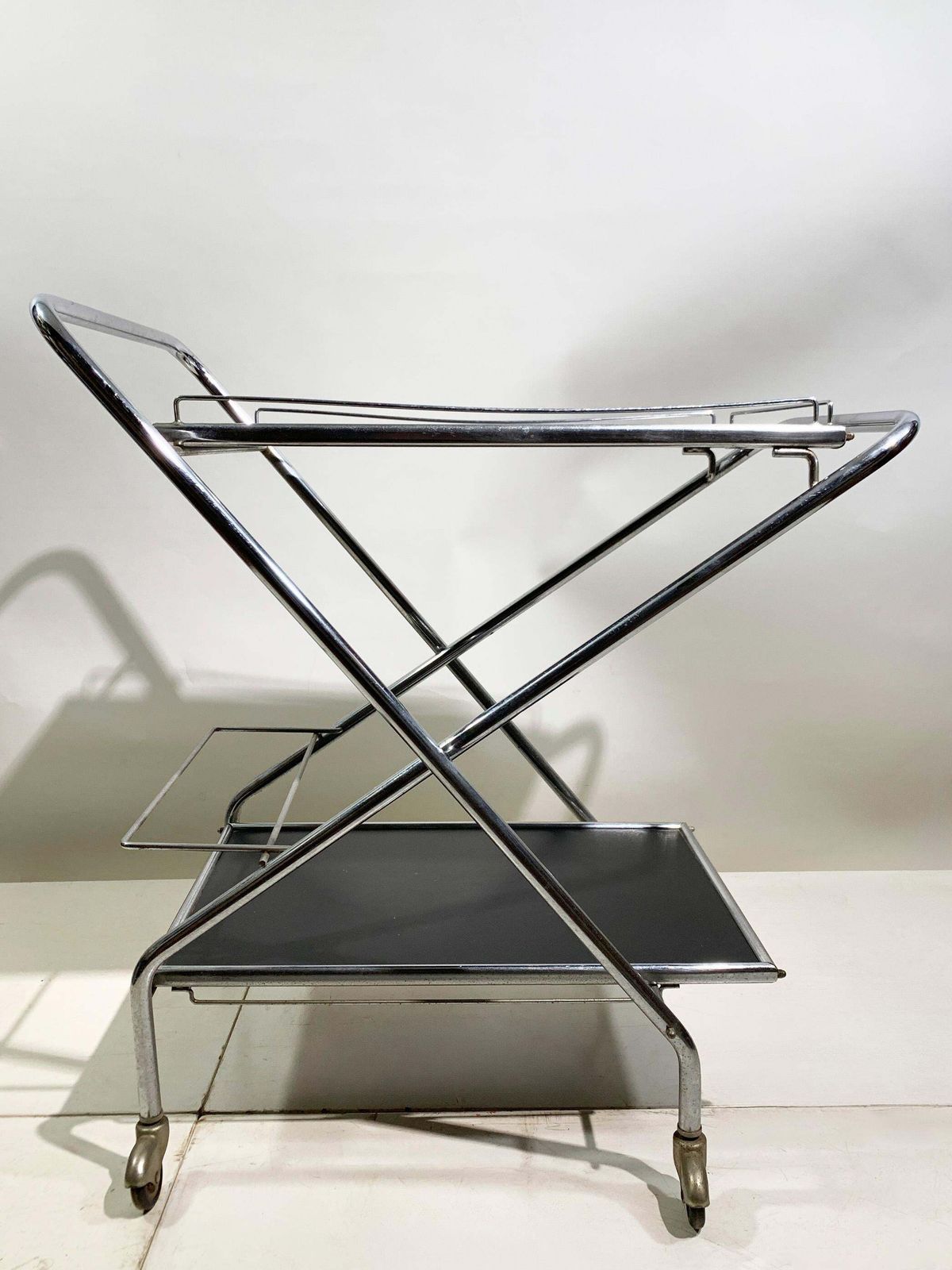 Mid 20th Century Folding Bar Cart In Chrome And Black By Richard, Circa 1960's photo buy