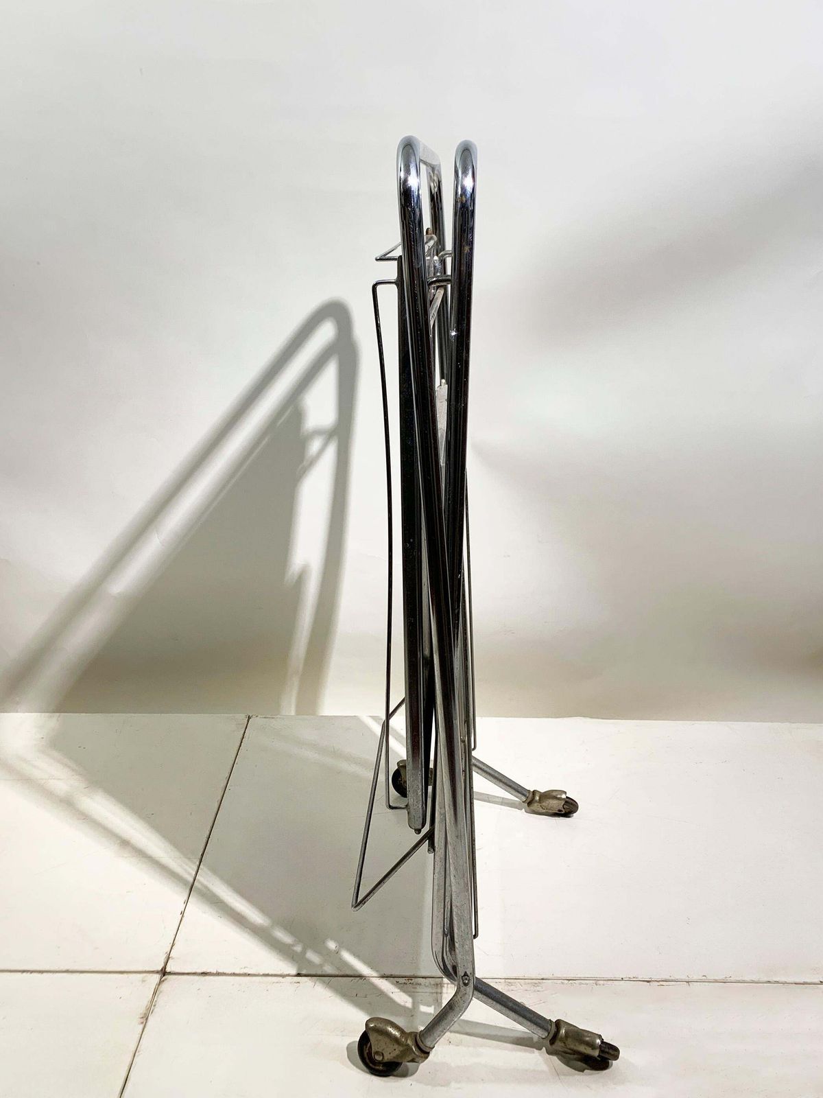 photo buy Mid 20th Century Folding Bar Cart In Chrome And Black By Richard, Circa 1960's