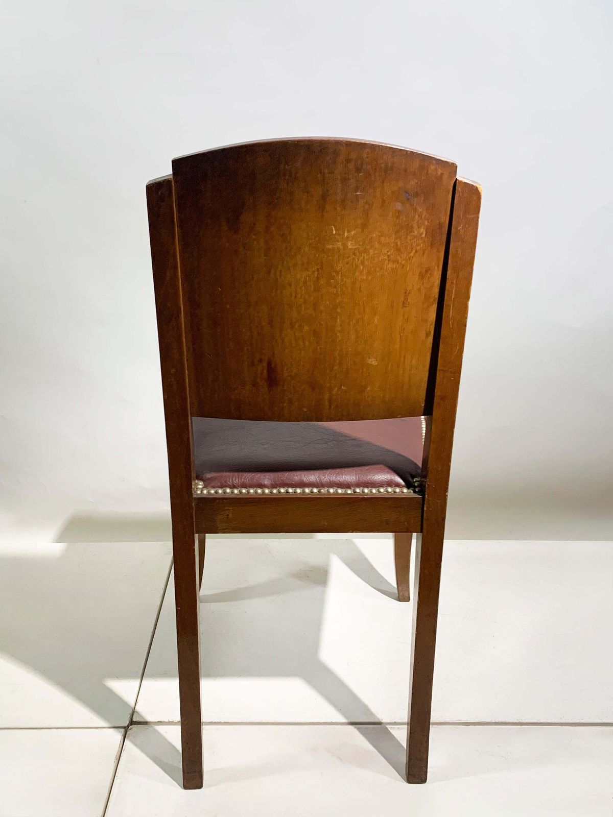 Set Of 6 Art Deco Dining Chairs In Walnut And Burgundy Leather, France, 1930's photo 3711.0