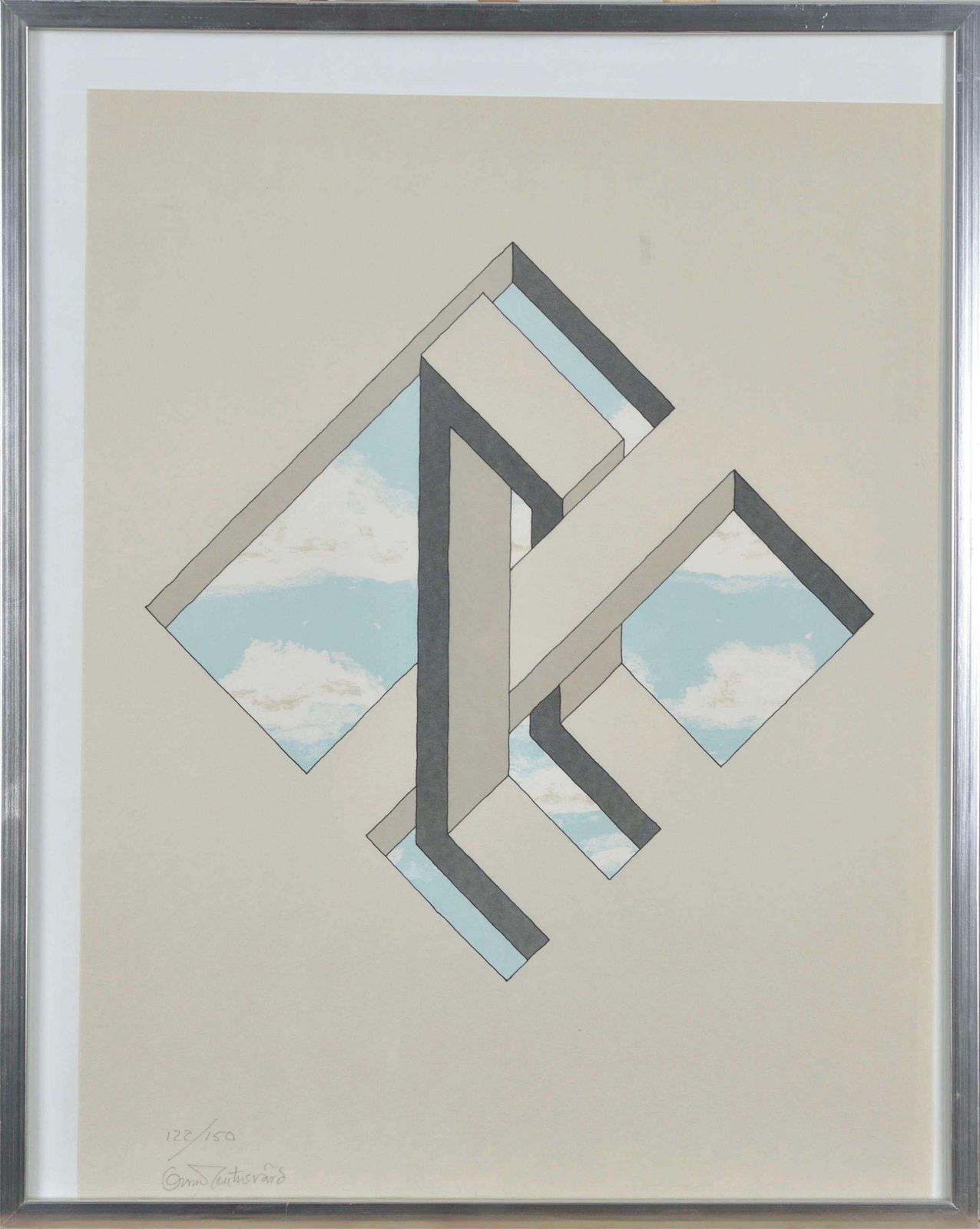 Oscar Reutersvärd Constructive Graphic, By Oscar Reutersvärd. Ofort. 122/150. 31x31 Cm photo furniture