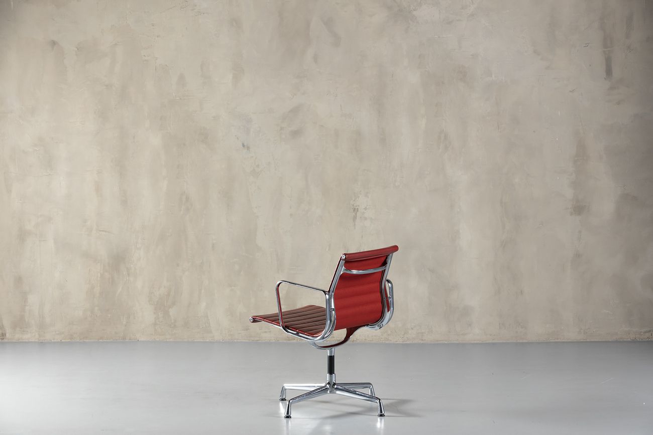 Sale !  Vitra Aluminum Chair Ea 108 In Red Leather By  Charles And Ray Eames, Germany, 1990's photo Furniture