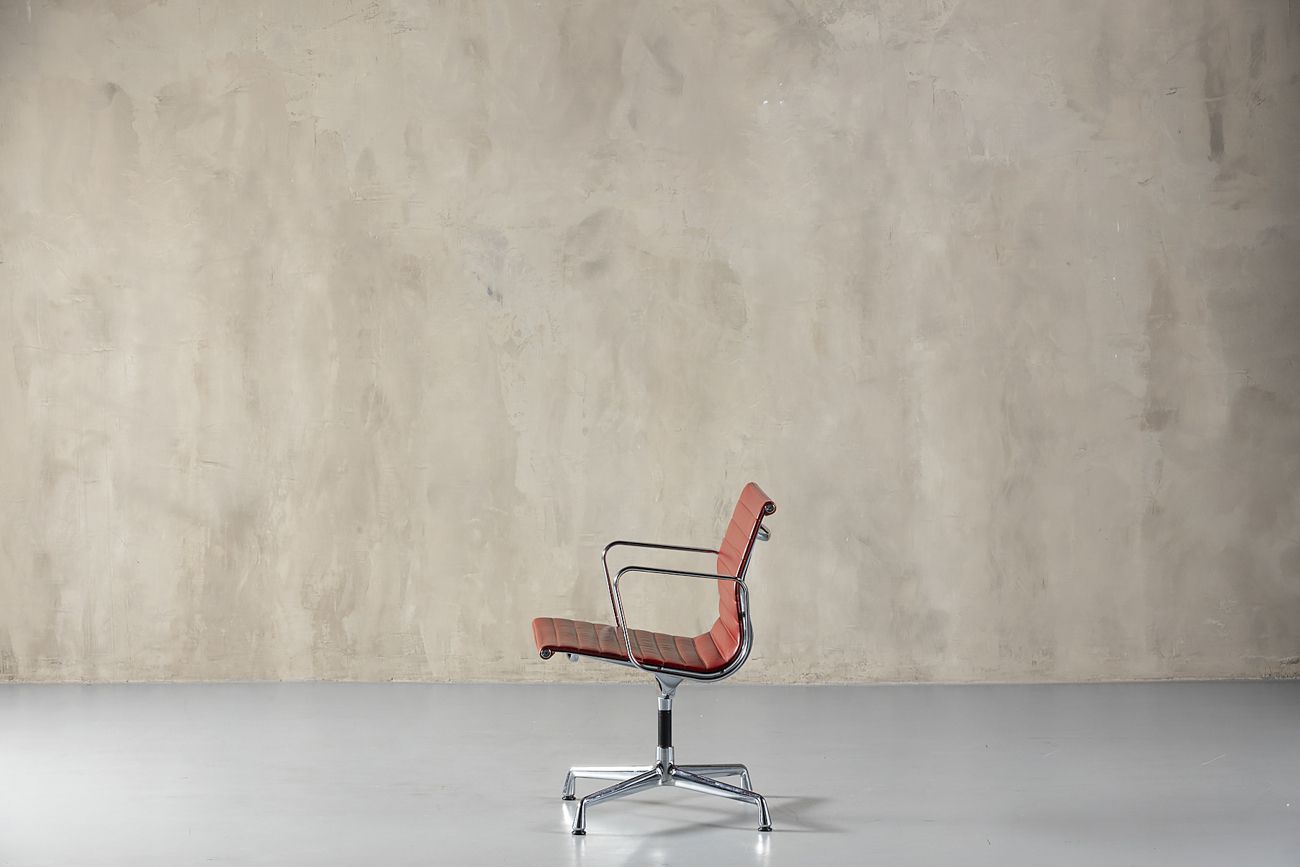 Sale !  Vitra Aluminum Chair Ea 108 In Red Leather By  Charles And Ray Eames, Germany, 1990's photo 950.0
