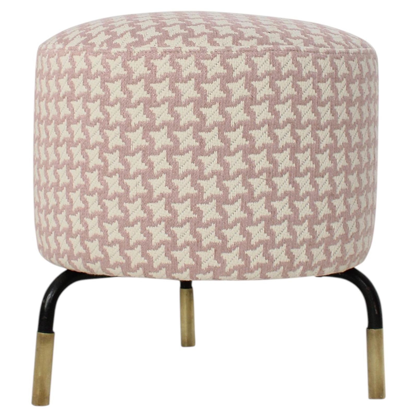 Mid Century Footstool With Pink Geometric Fabric, Italy, 1950