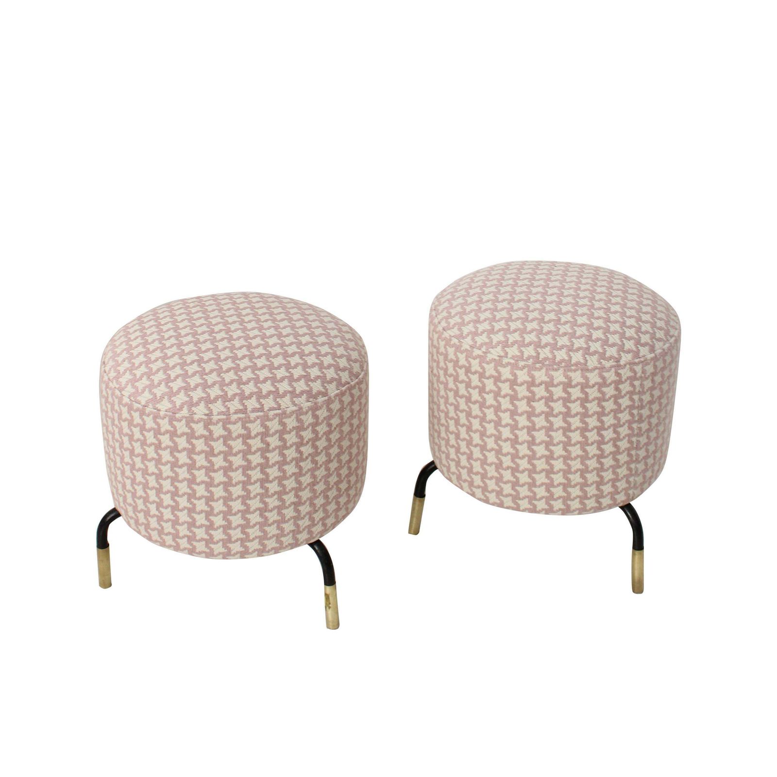 Mid Century Footstool With Pink Geometric Fabric, Italy, 1950 photo 487.0