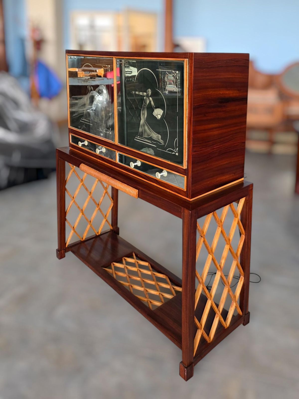 Furniture Italian Art Deco Rationalist Mirrored Sideboard Or Cabinet Bar, 1930s photo
