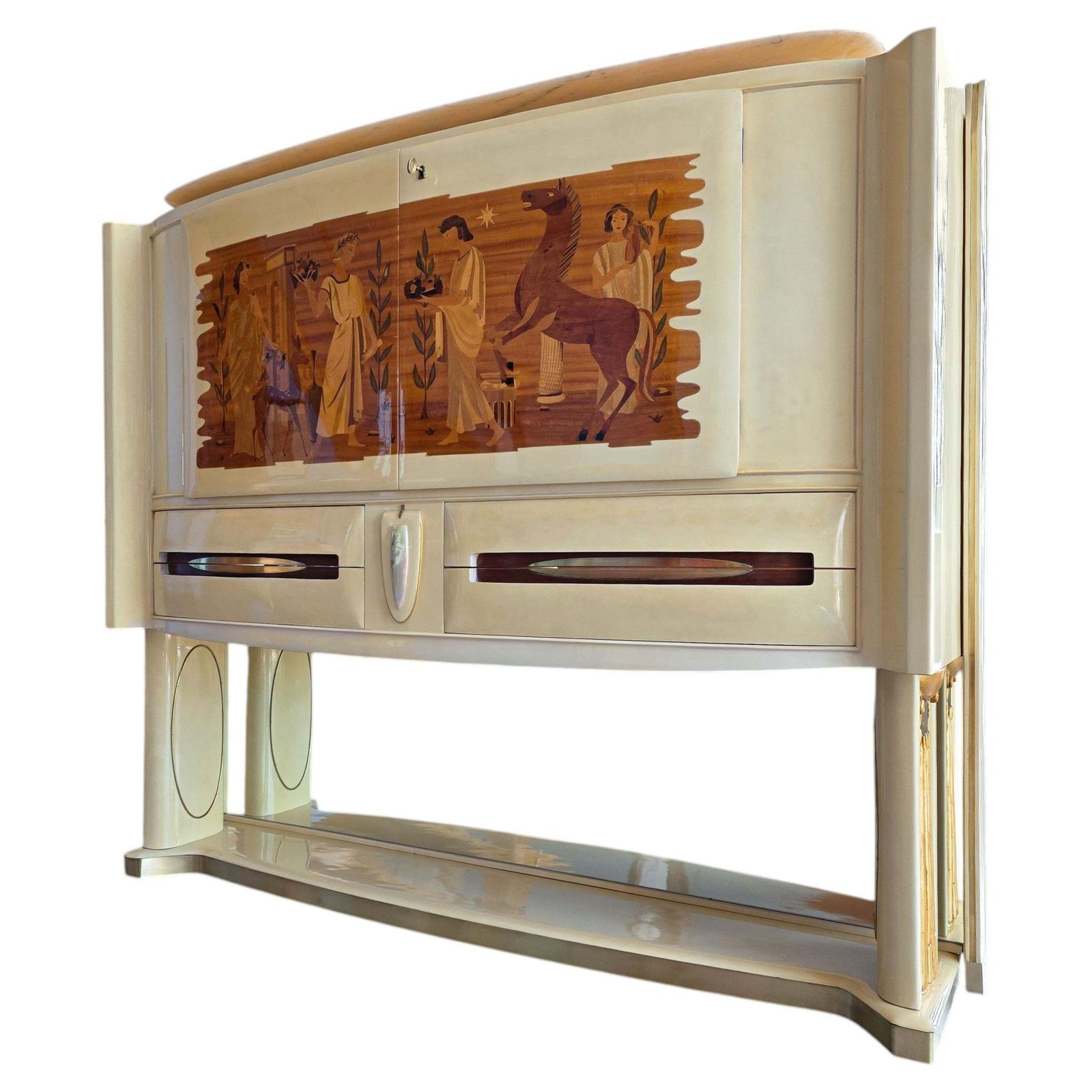 Italian Midcentury Parchement Sideboard Or Cabiner Bar Designed By Dassi, 1950s