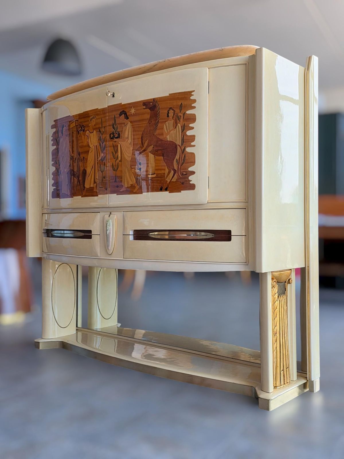 Italian Midcentury Parchement Sideboard Or Cabiner Bar Designed By Dassi, 1950s photo buy