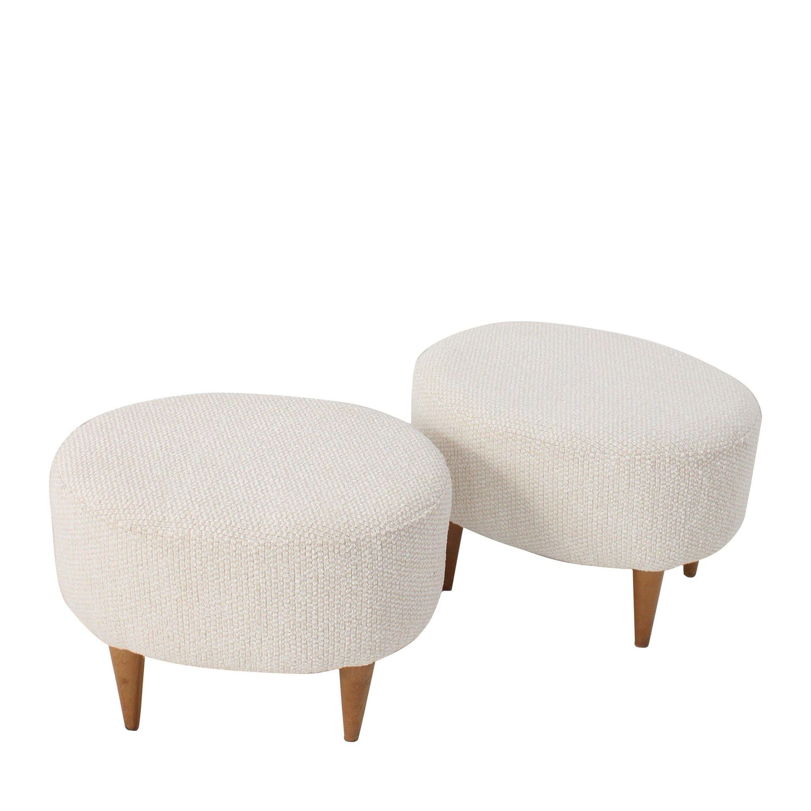 Cream Upholstered Footstool With Wooden Legs, Italy, 1960. photo vinterior