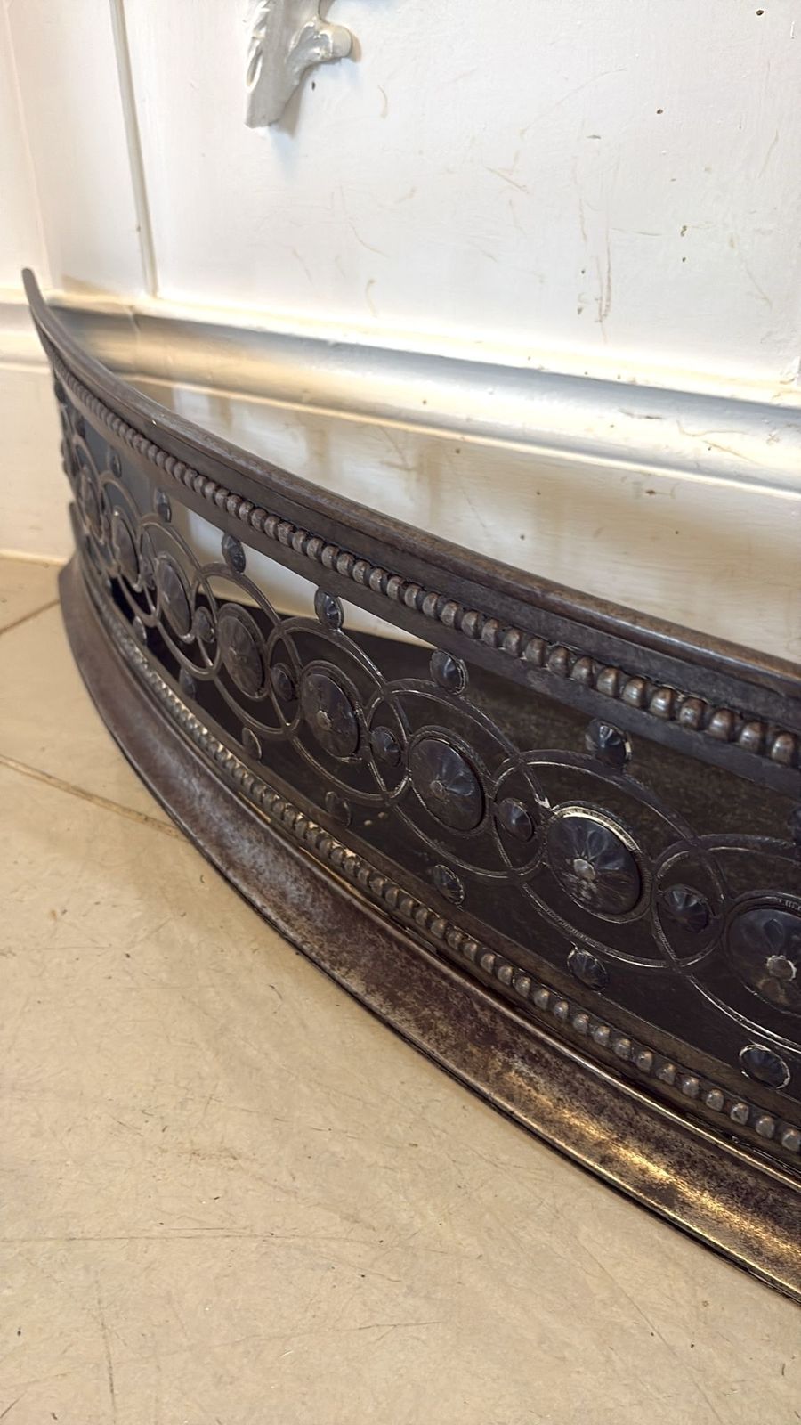 Antique George III Steel Fire Fender Pierced Decorative Serpentine Front photo furniture